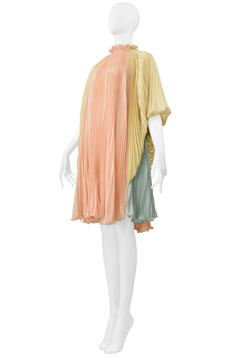 ALBERTA FERRETTI MULTICOLOR PASTEL PLEATED GODDESS DRESS WITH CORD