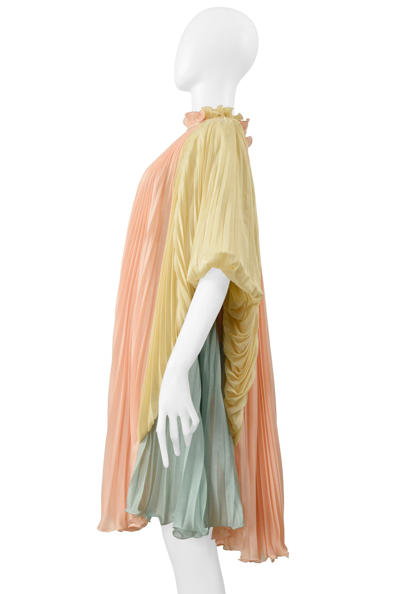 ALBERTA FERRETTI MULTICOLOR PASTEL PLEATED GODDESS DRESS WITH CORD