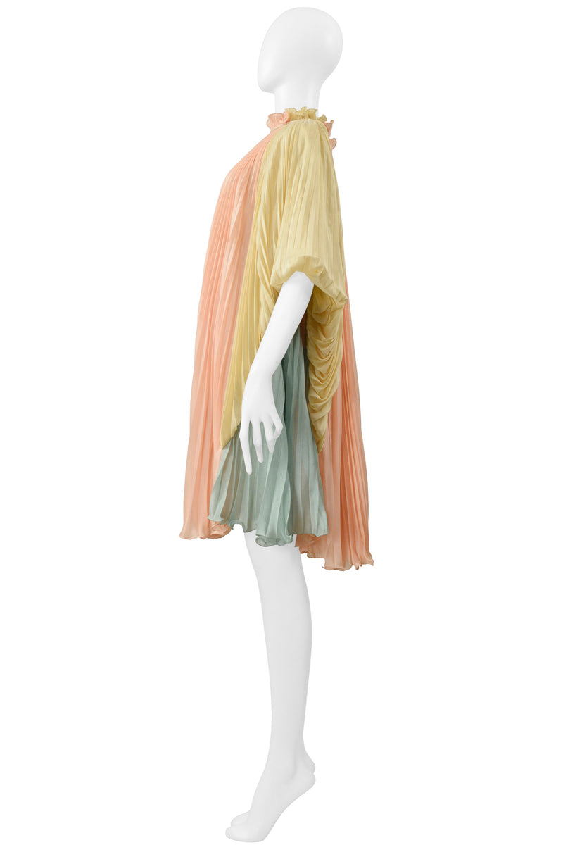 ALBERTA FERRETTI MULTICOLOR PASTEL PLEATED GODDESS DRESS WITH CORD