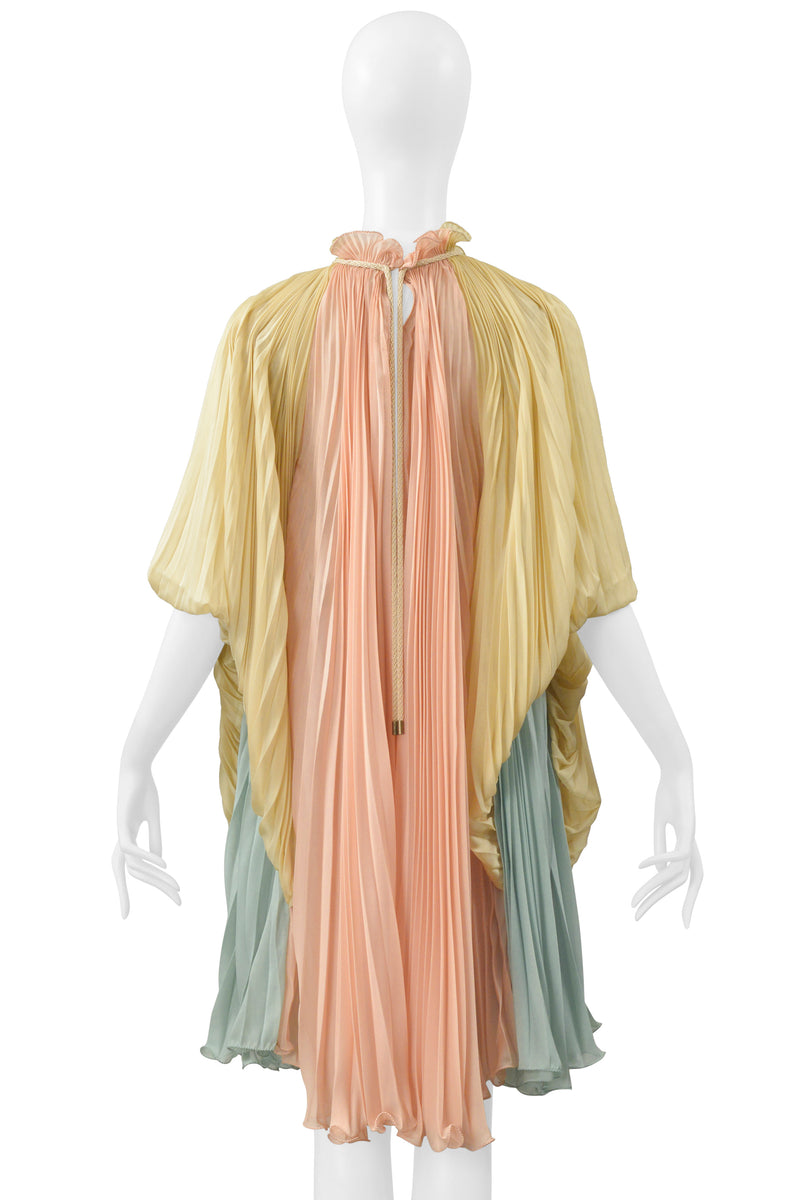 ALBERTA FERRETTI MULTICOLOR PASTEL PLEATED GODDESS DRESS WITH CORD