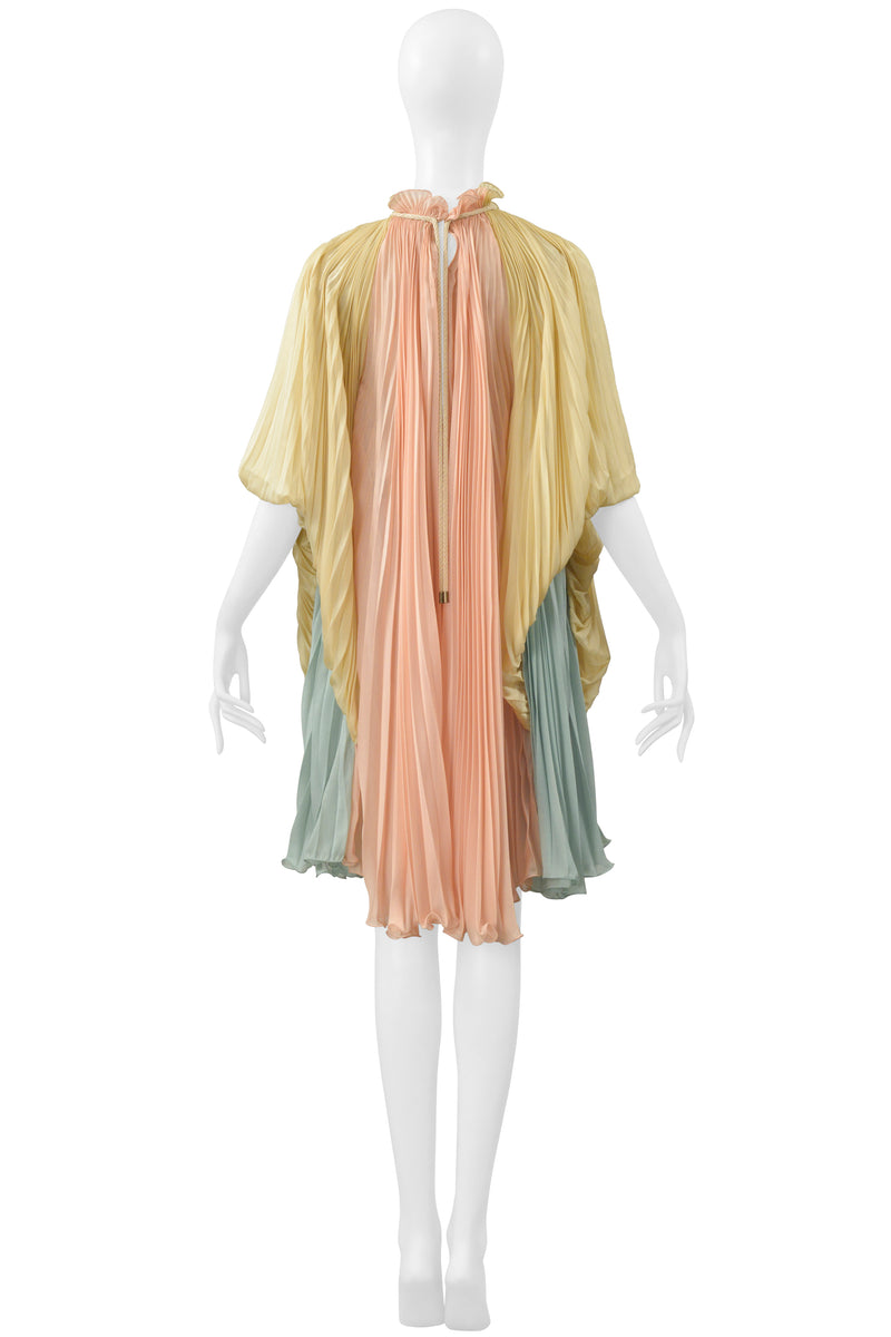 ALBERTA FERRETTI MULTICOLOR PASTEL PLEATED GODDESS DRESS WITH CORD