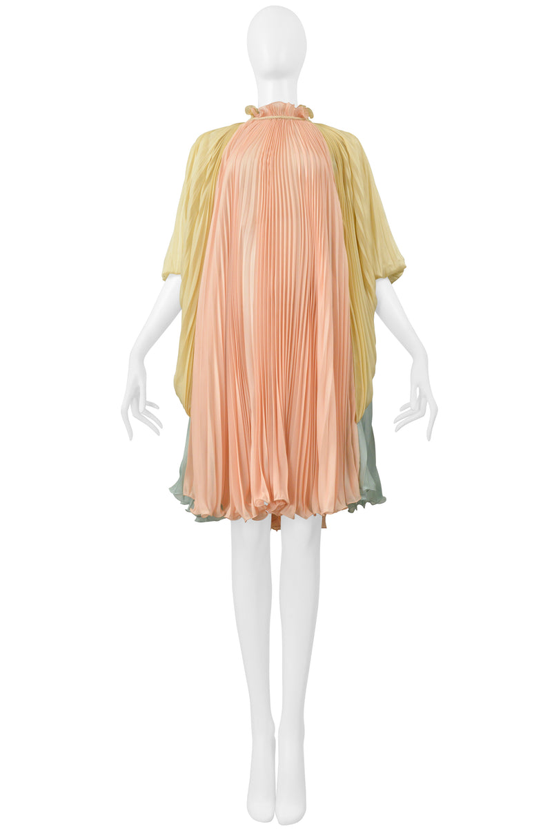 ALBERTA FERRETTI MULTICOLOR PASTEL PLEATED GODDESS DRESS WITH CORD