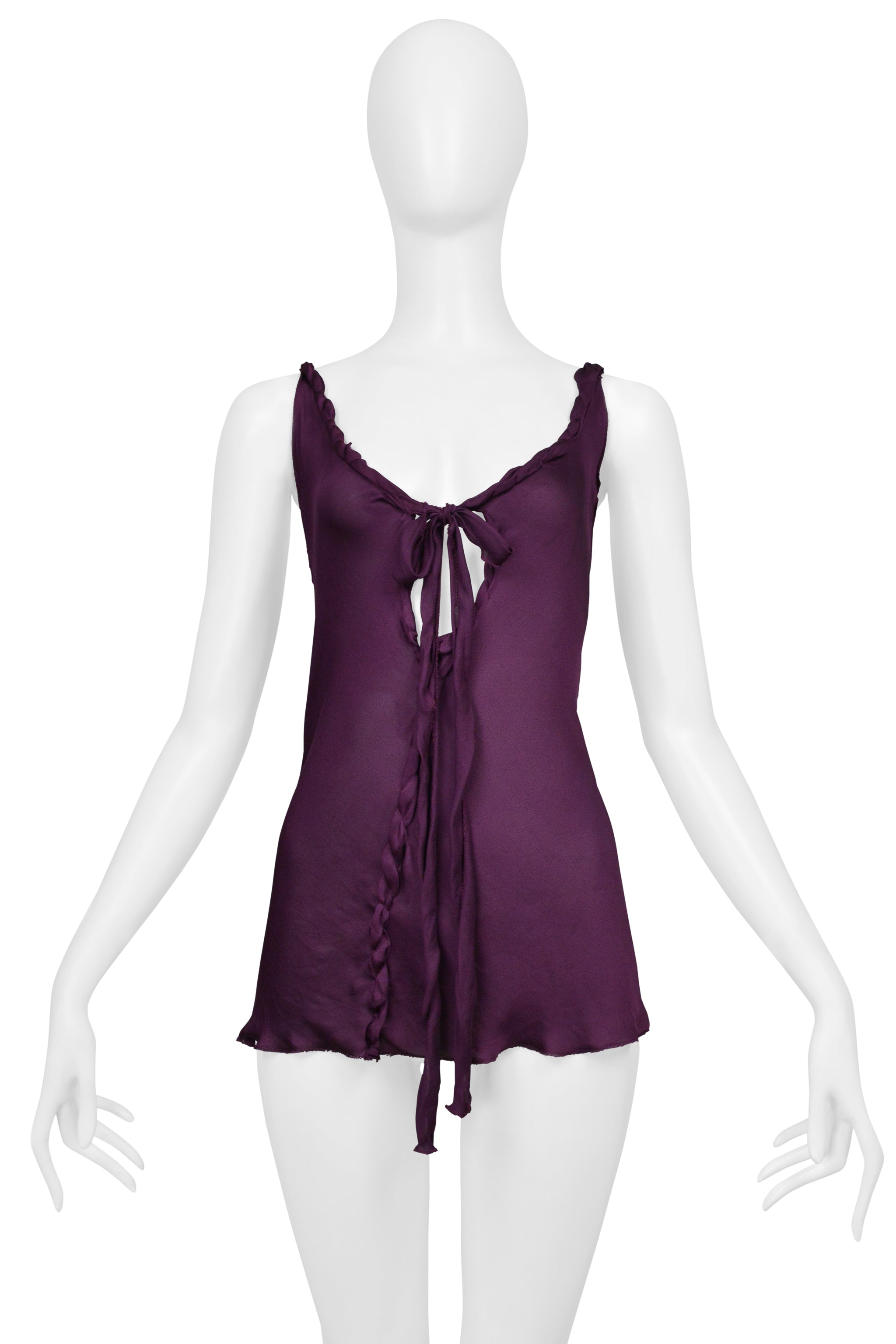 ALBERTA FERRETTI PURPLE SILK KNOTTED TOP WITH BOW