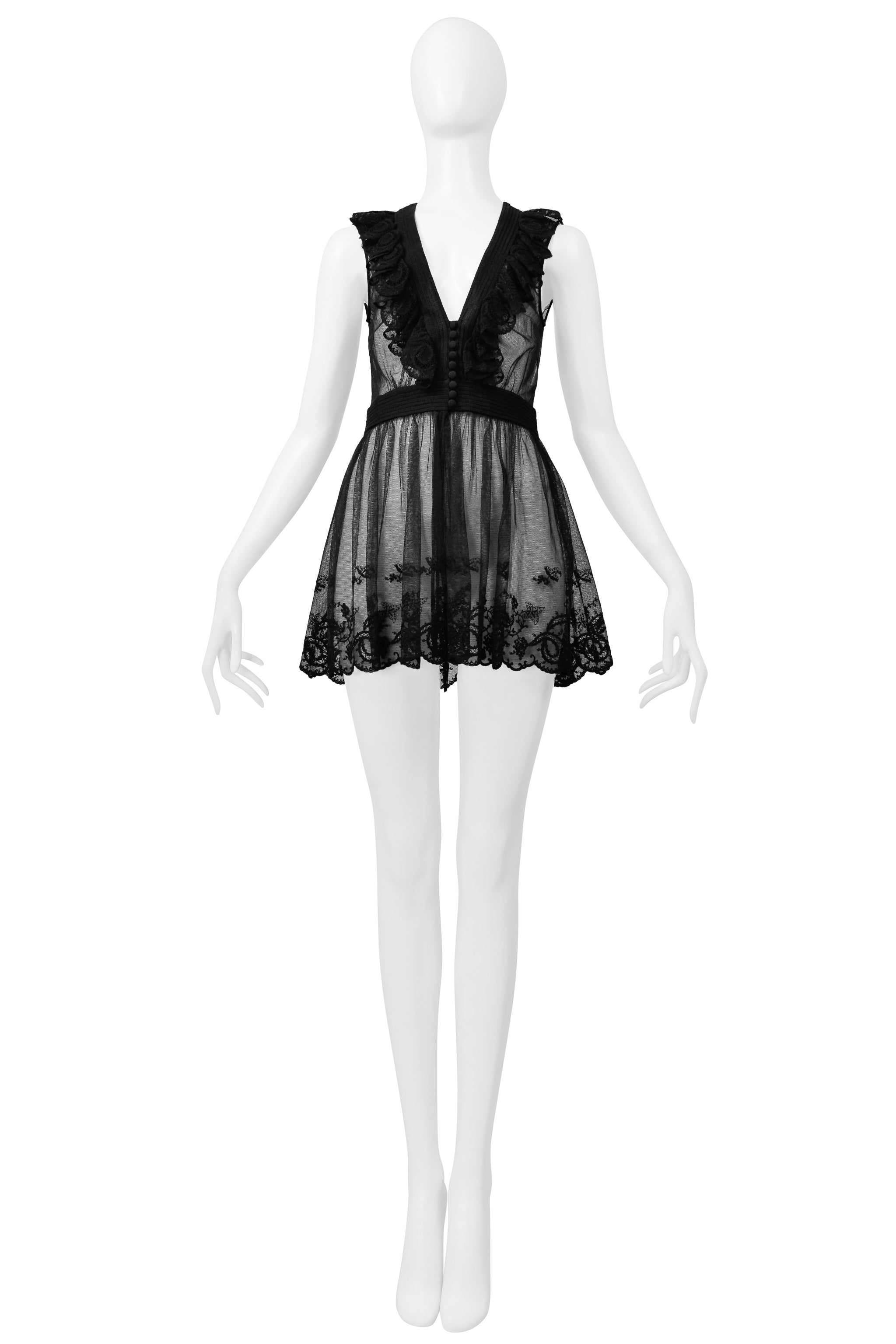 ALEXANDER MCQUEEN BLACK LACE SHEER MINI TEDDY 2018
