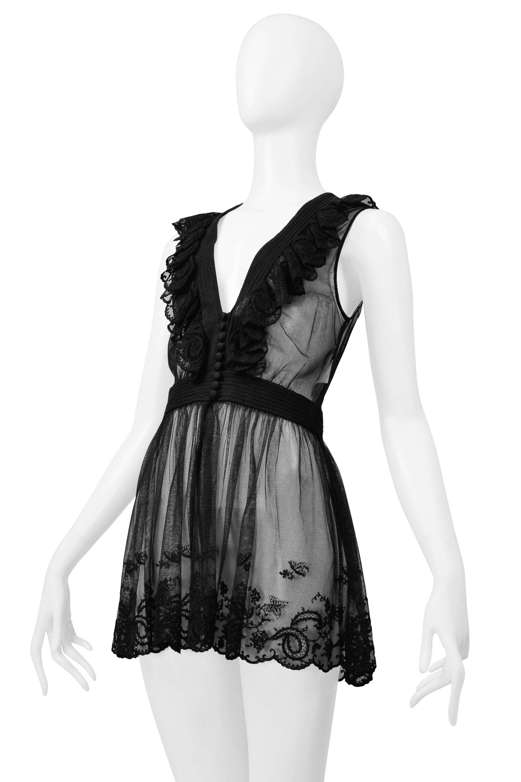 ALEXANDER MCQUEEN BLACK LACE SHEER MINI TEDDY 2018