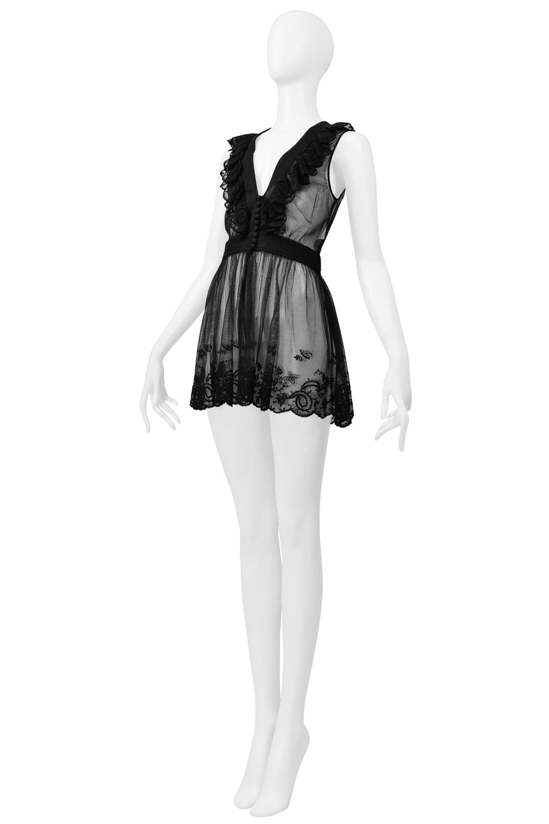 ALEXANDER MCQUEEN BLACK LACE SHEER MINI TEDDY 2018