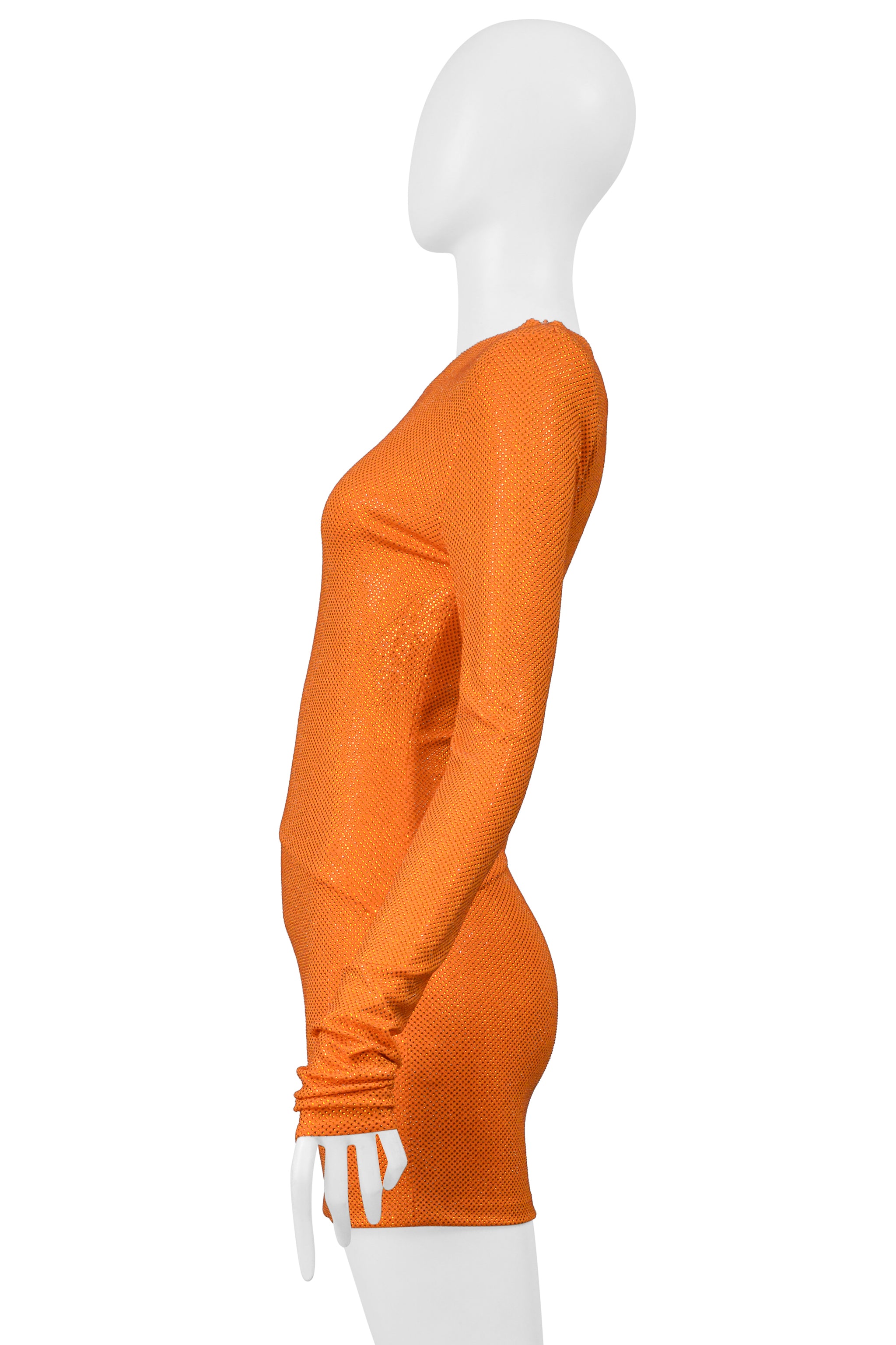 ALEXANDRE VAUTHIER ORANGE CRYSTAL EMBELLISHED DRESS WITH HIP CUT OUT