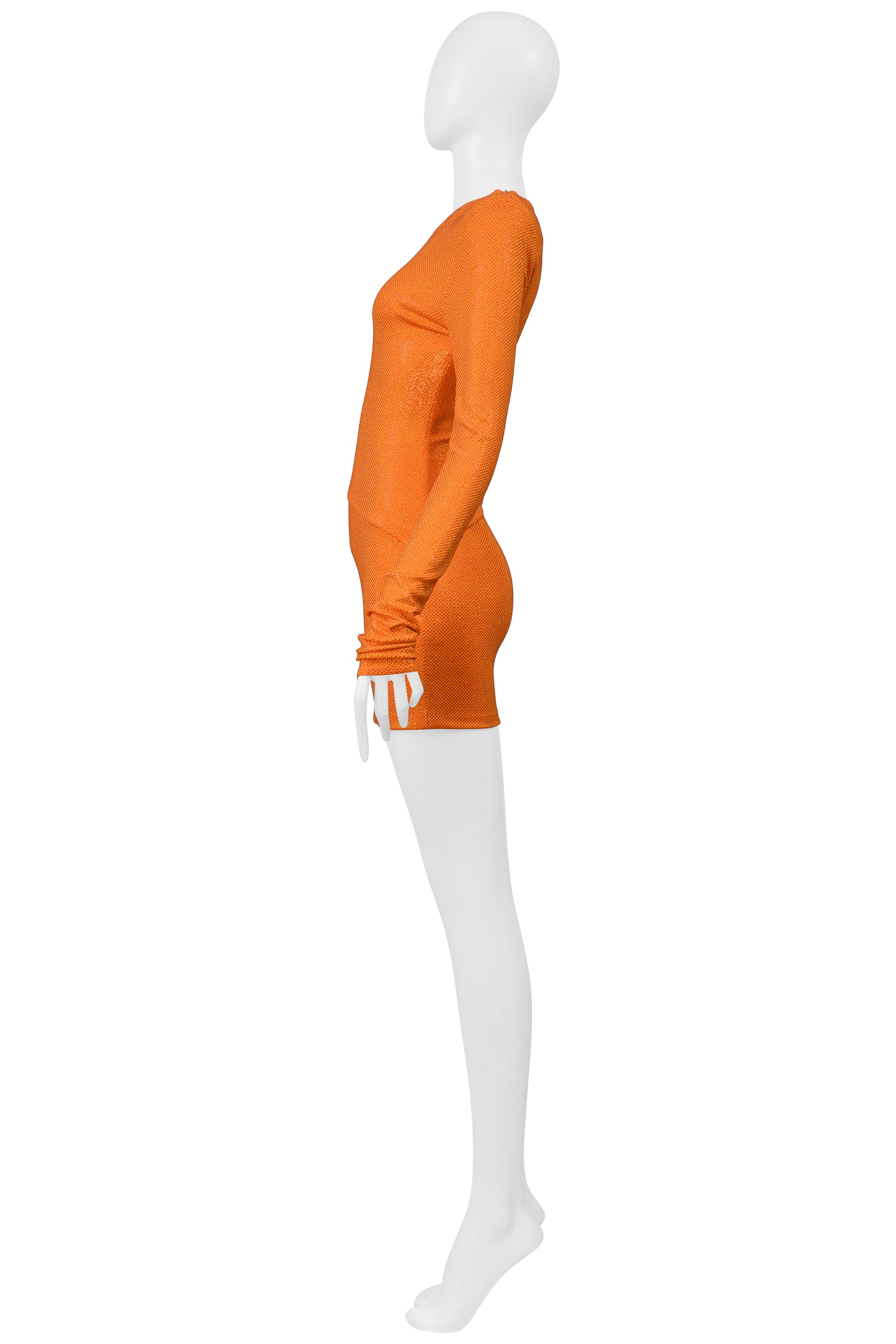 ALEXANDRE VAUTHIER ORANGE CRYSTAL EMBELLISHED DRESS WITH HIP CUT OUT
