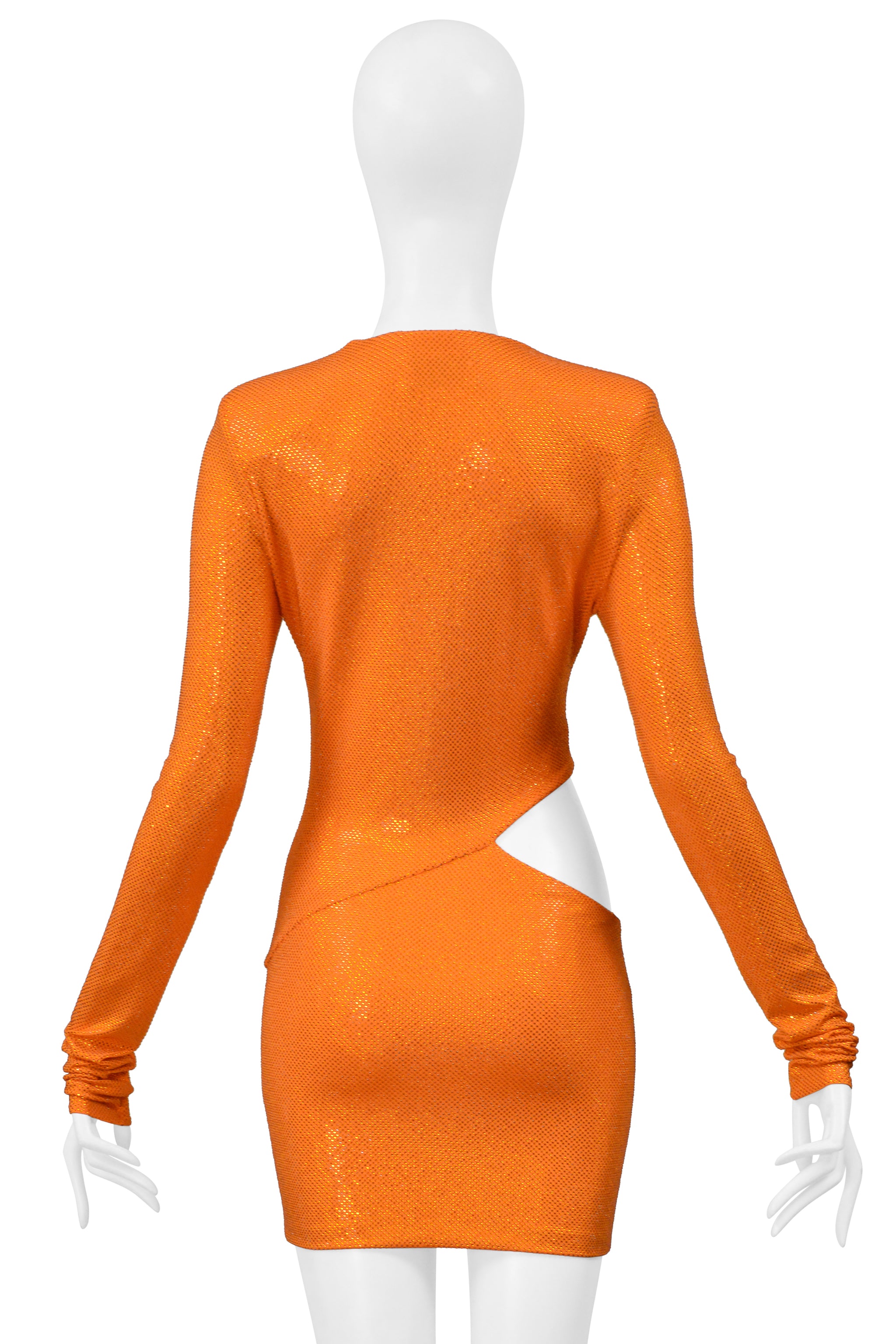 ALEXANDRE VAUTHIER ORANGE CRYSTAL EMBELLISHED DRESS WITH HIP CUT OUT
