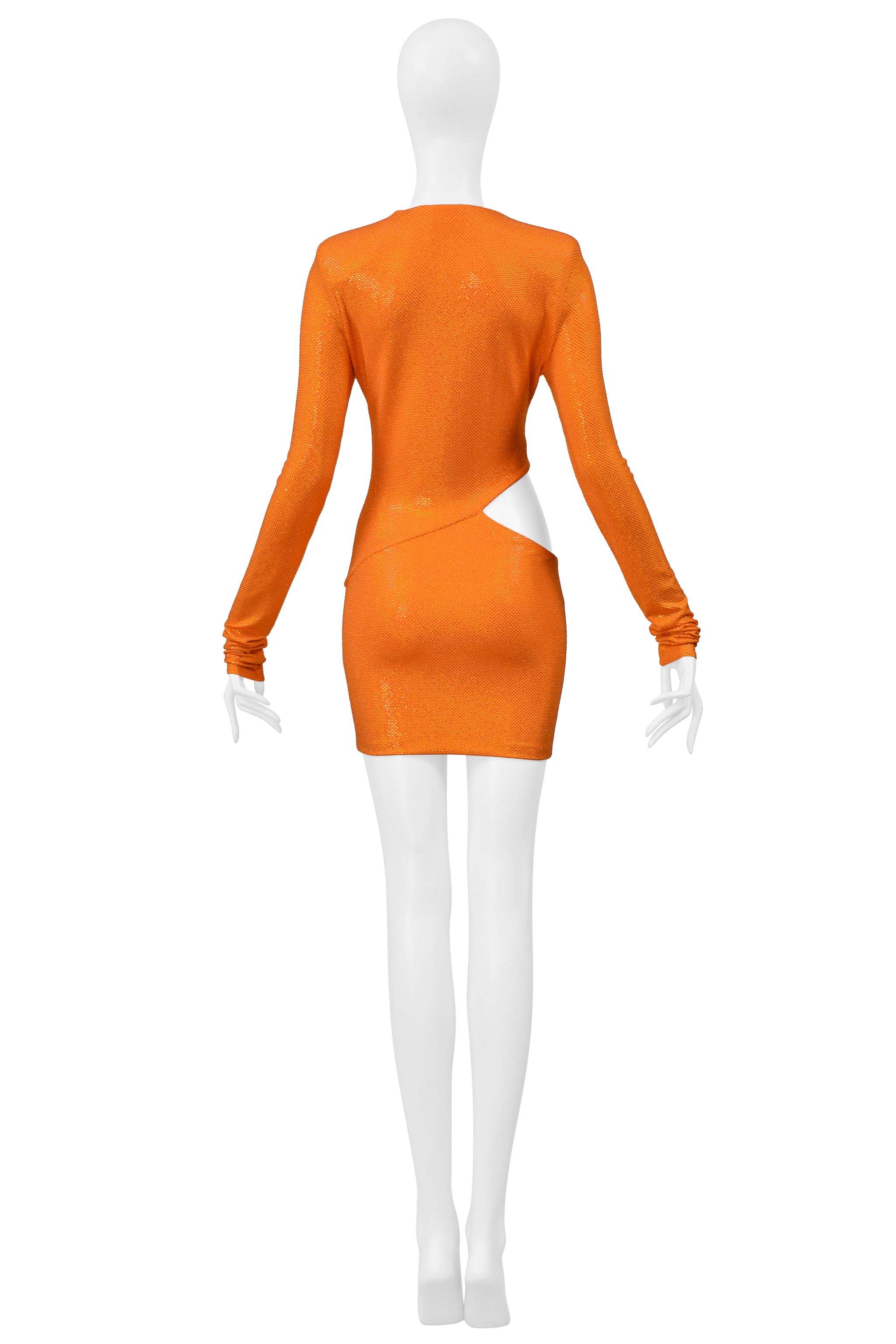 ALEXANDRE VAUTHIER ORANGE CRYSTAL EMBELLISHED DRESS WITH HIP CUT OUT
