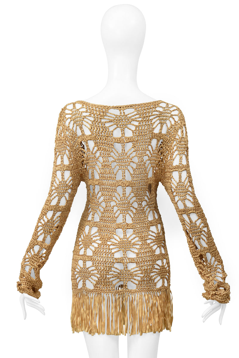 ANNA MOLINARI GOLD RIBBON MINI DRESS WITH FRINGE