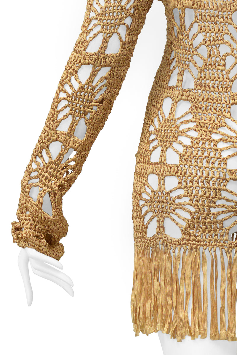 ANNA MOLINARI GOLD RIBBON MINI DRESS WITH FRINGE