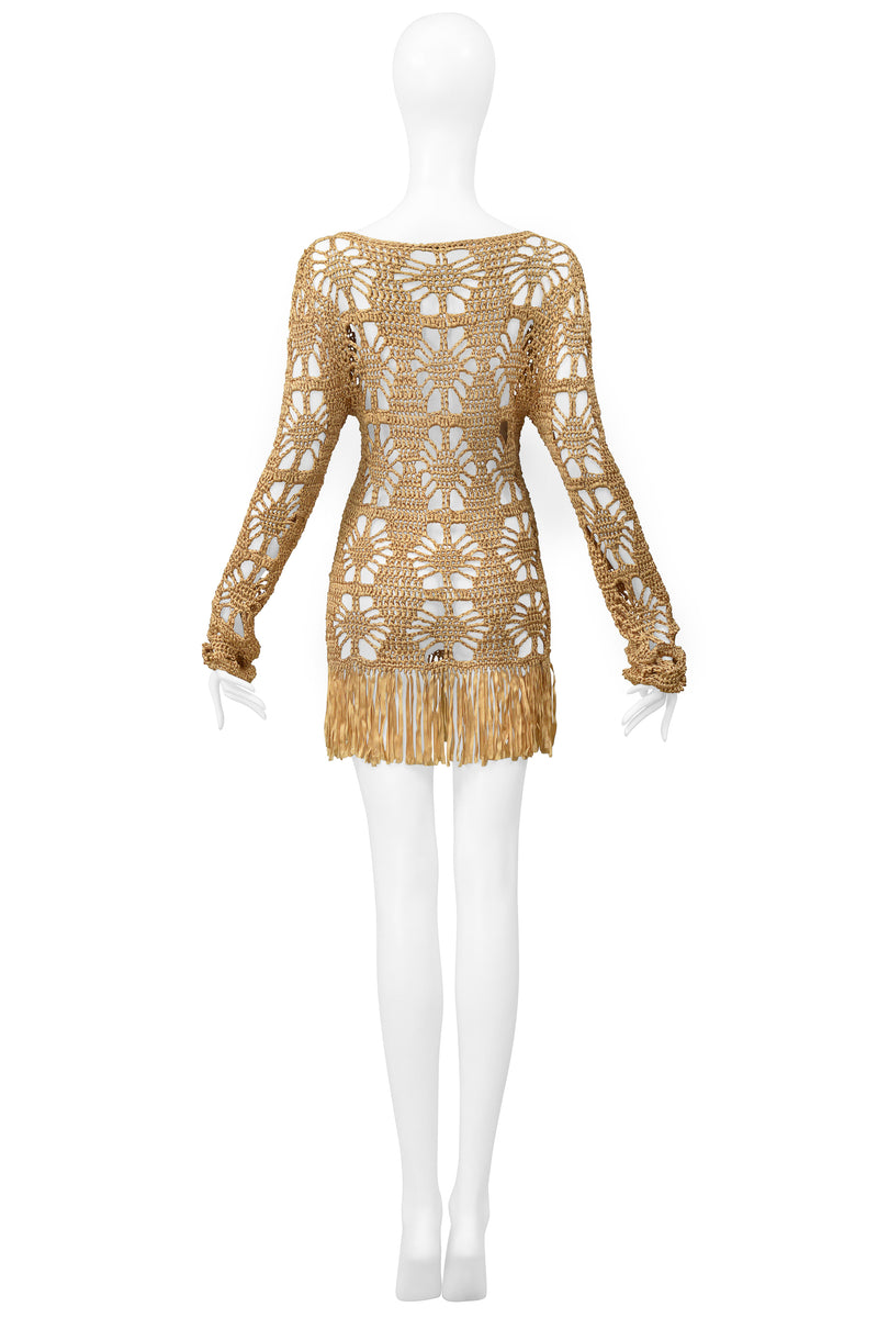 ANNA MOLINARI GOLD RIBBON MINI DRESS WITH FRINGE