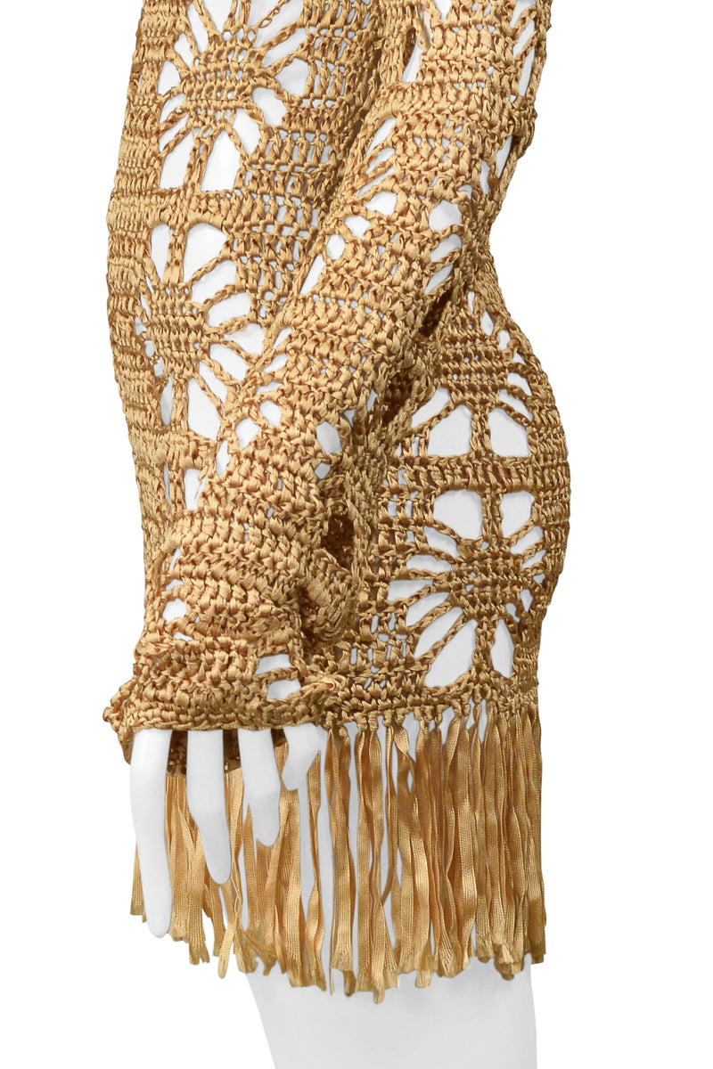 ANNA MOLINARI GOLD RIBBON MINI DRESS WITH FRINGE