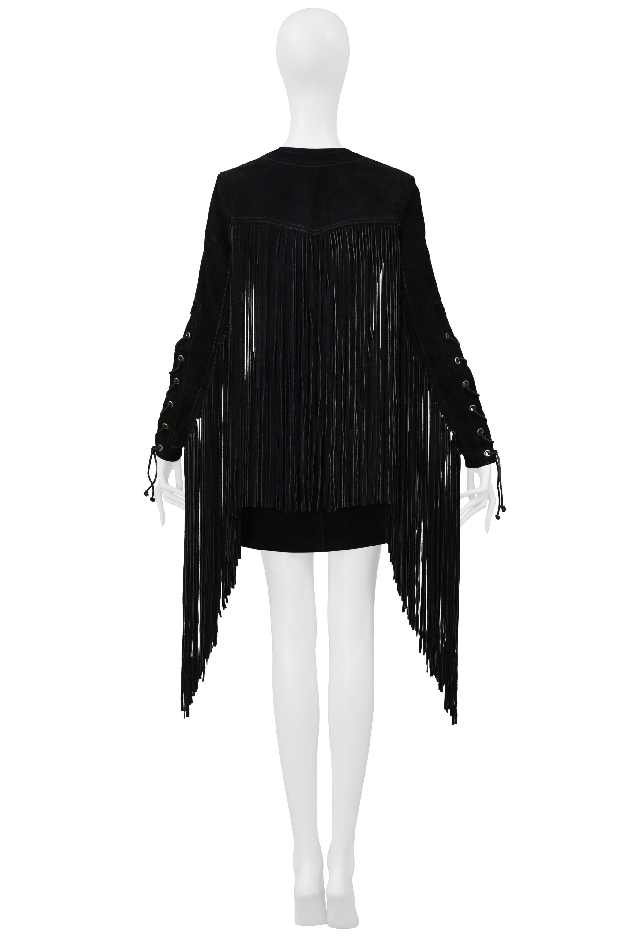 ANNA SUI BLACK SUEDE DRESS WITH FRINGE
