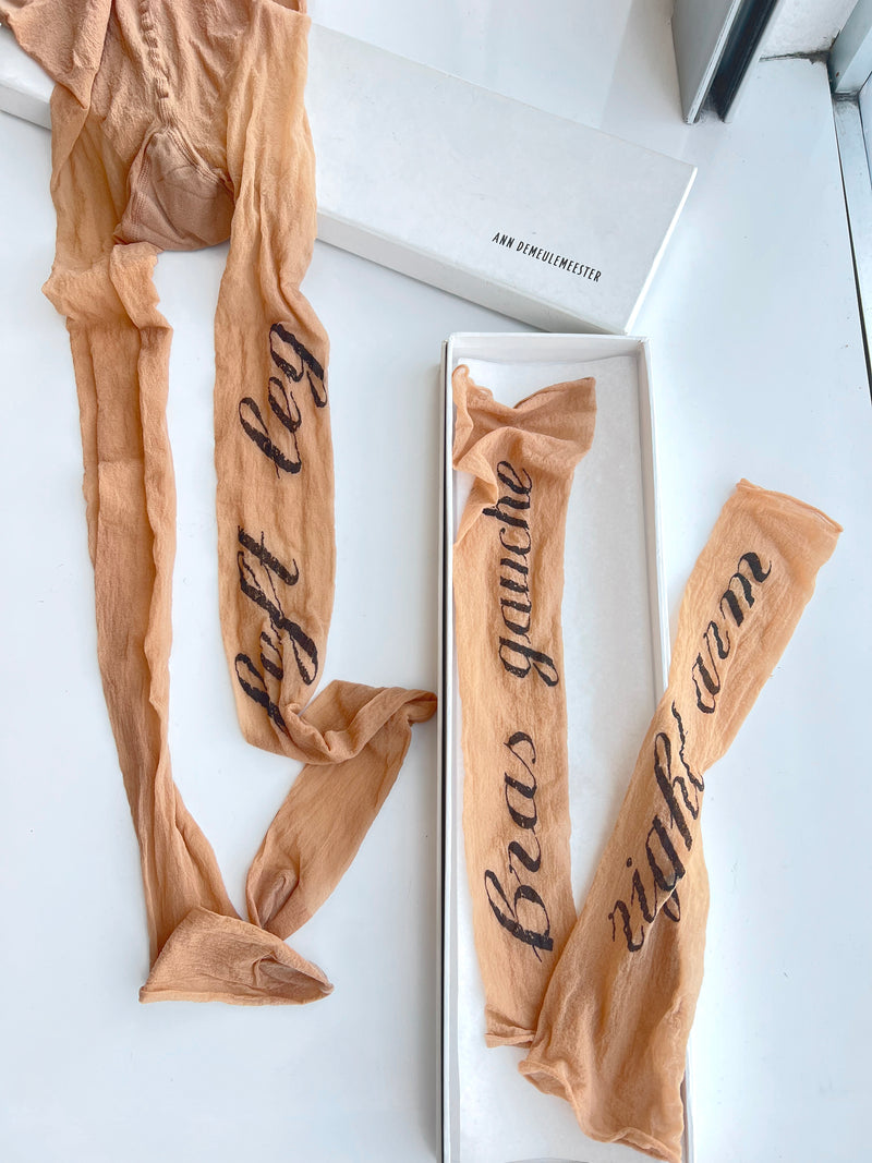 ANN DEMEULEMEESTER GAUNTLET & STOCKINGS WITH TEXT 1998