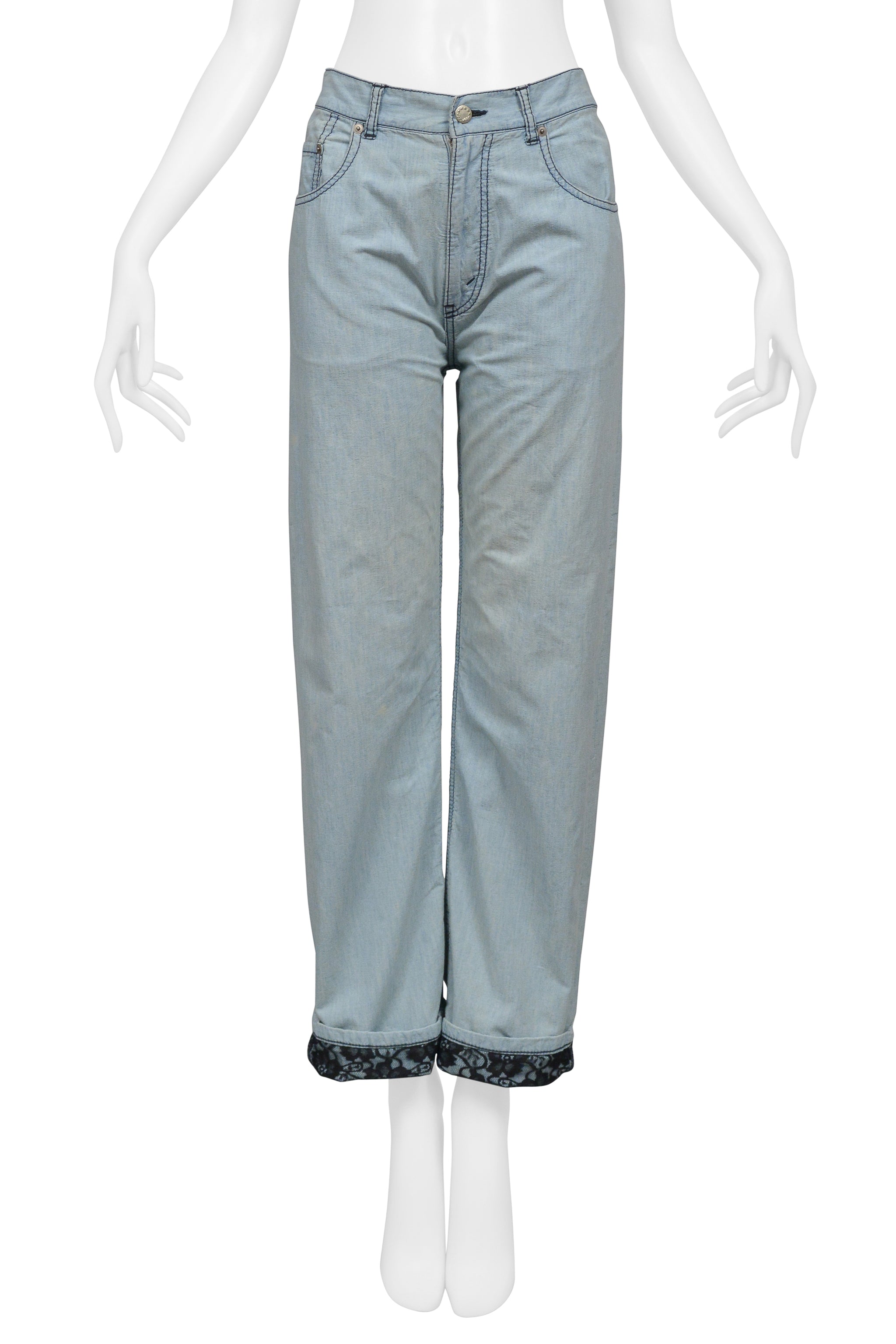 TAO FOR COMME DES GARCONS LIGHT DENIM CHAMBRAY WITH BLACK LACE LINING AND CUFFS 2010