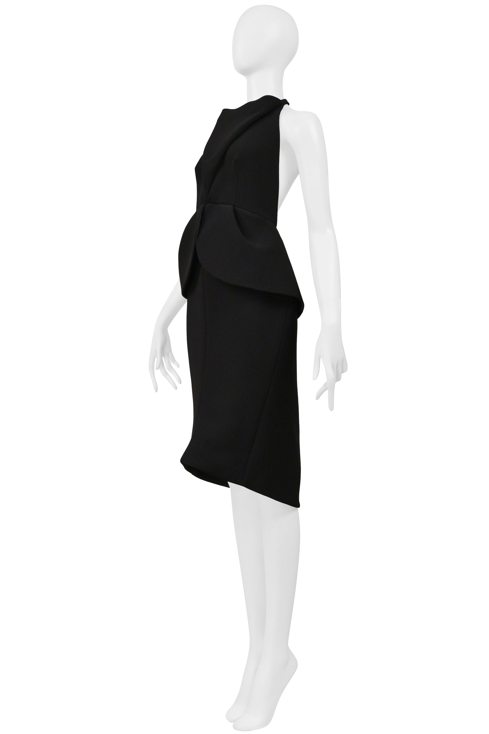 BALENCIAGA BLACK WOOL HALTER DRESS 2013