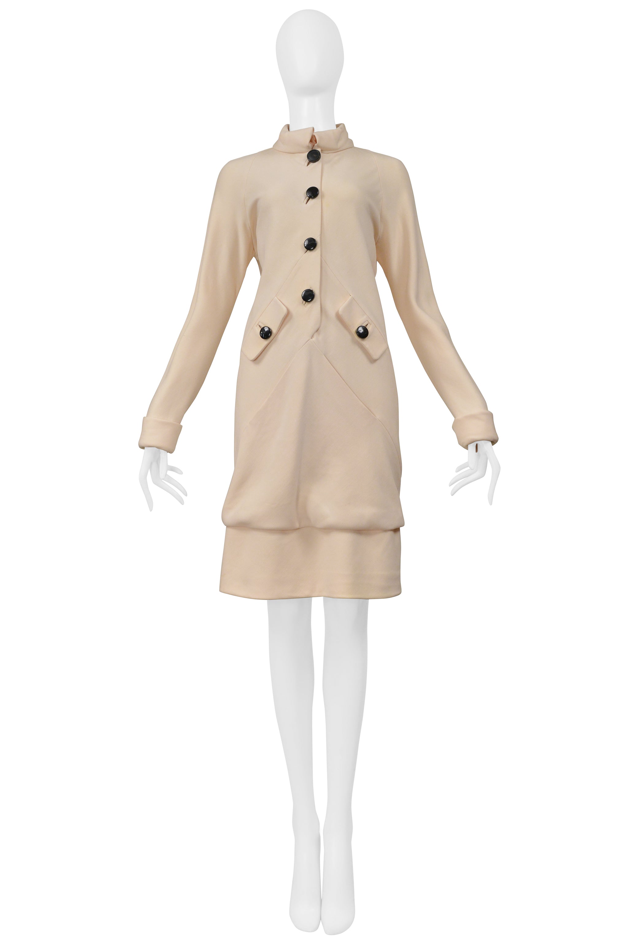 BALENCIAGA BY GHESQUIERE OFF-WHITE MOD DRESS WITH BLACK BUTTONS 2006