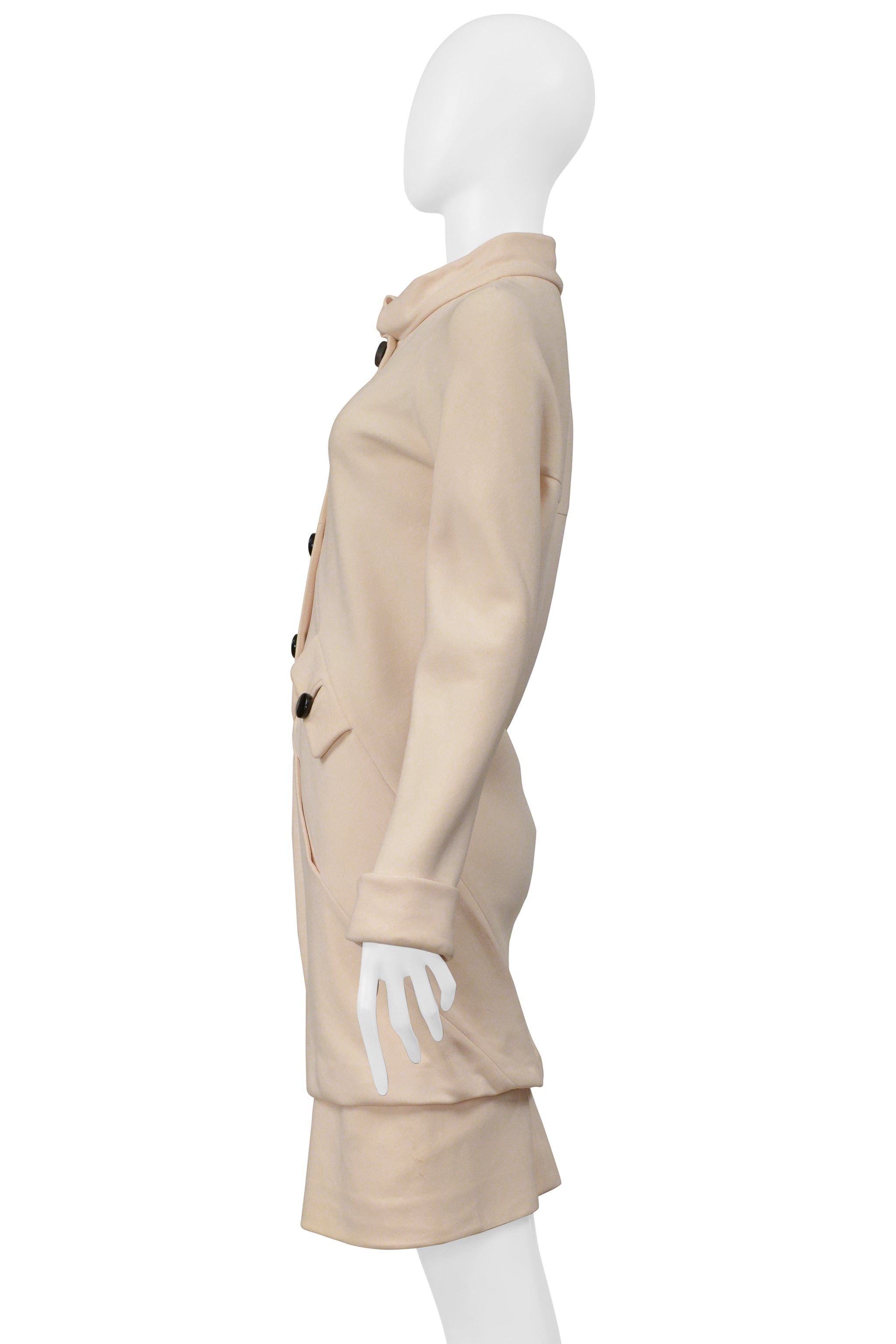 BALENCIAGA BY GHESQUIERE OFF-WHITE MOD DRESS WITH BLACK BUTTONS 2006