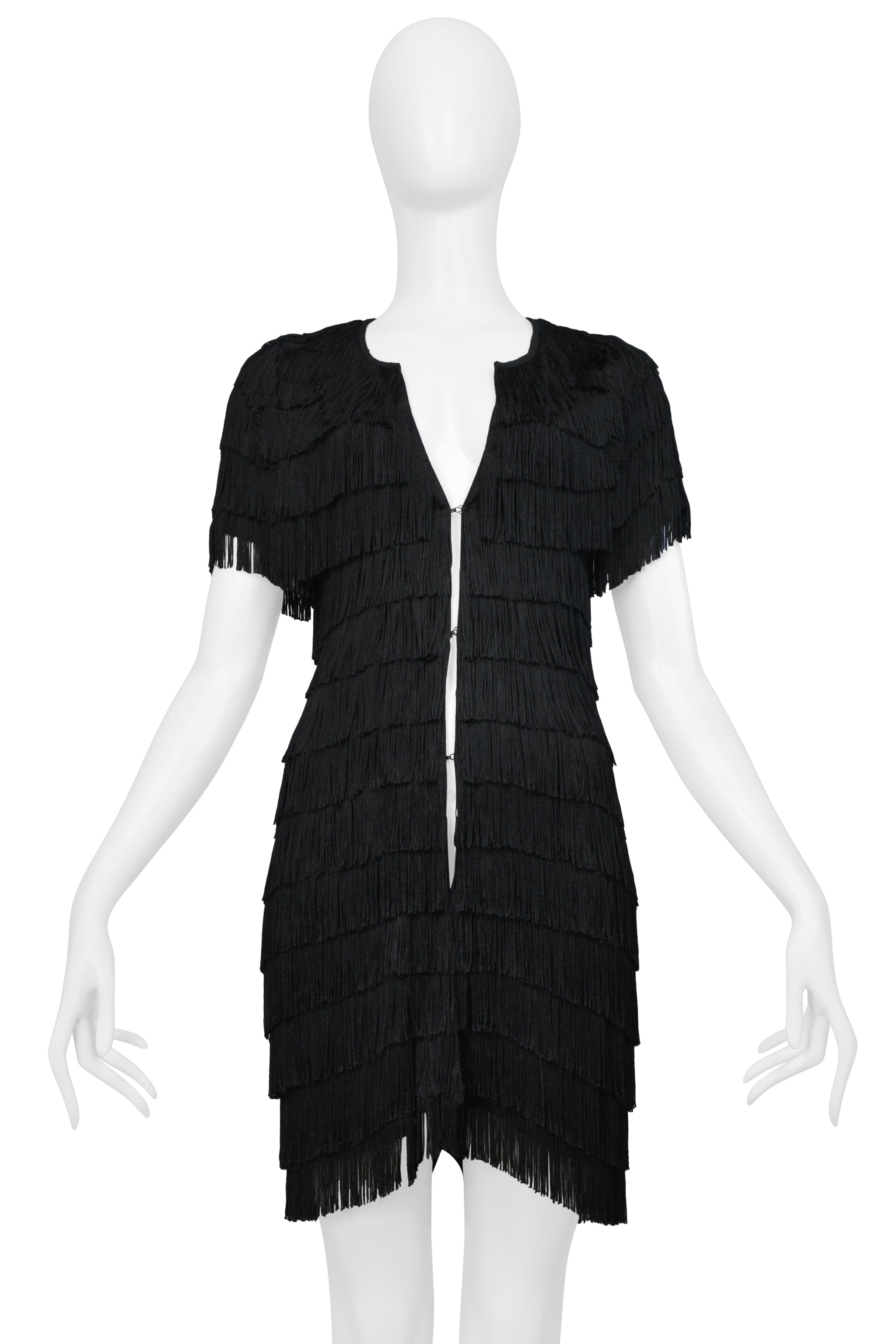 BALENCIAGA BY GHESQUIERE BLACK FRINGE MOD STYLE MINI DRESS