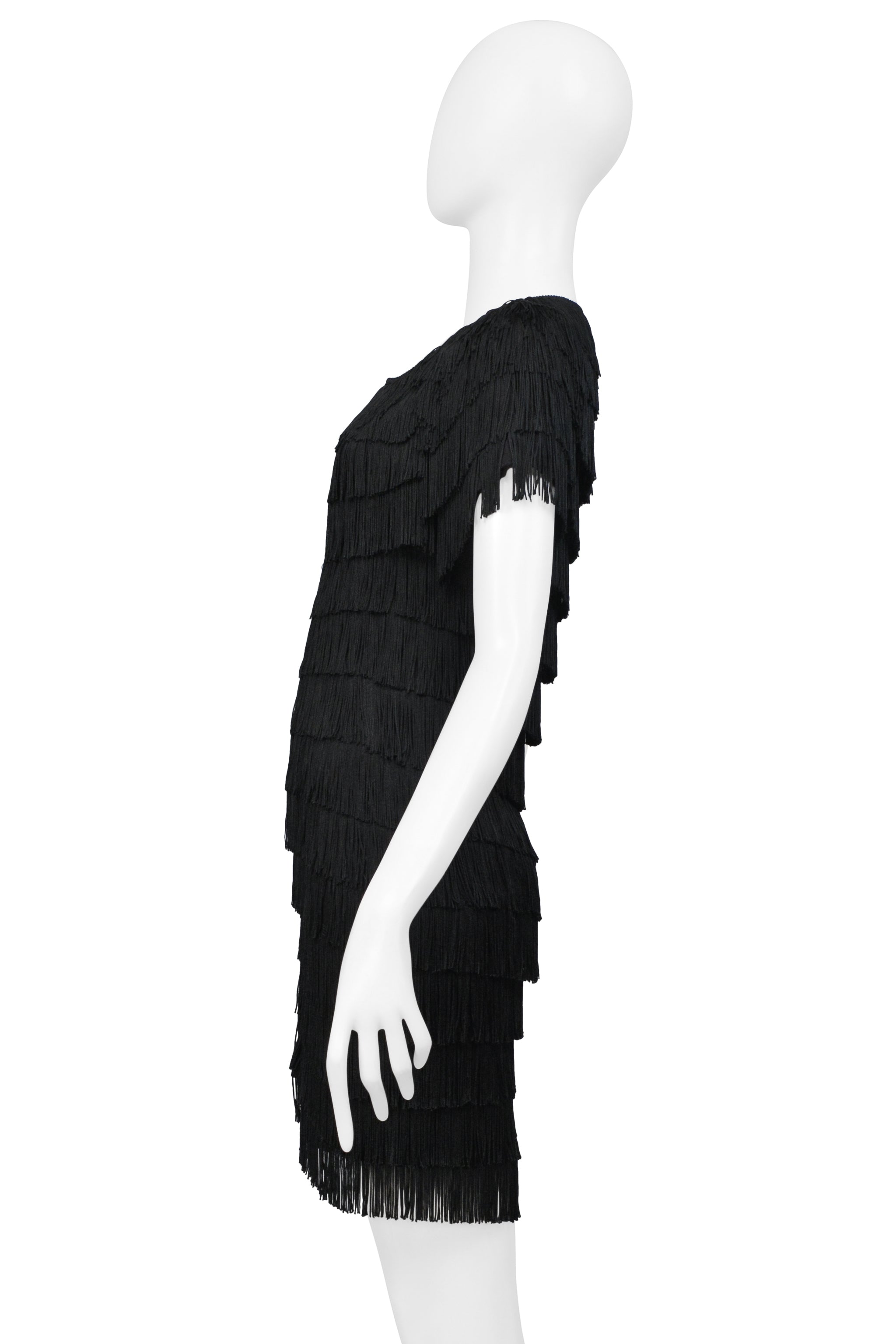 BALENCIAGA BY GHESQUIERE BLACK FRINGE MOD STYLE MINI DRESS