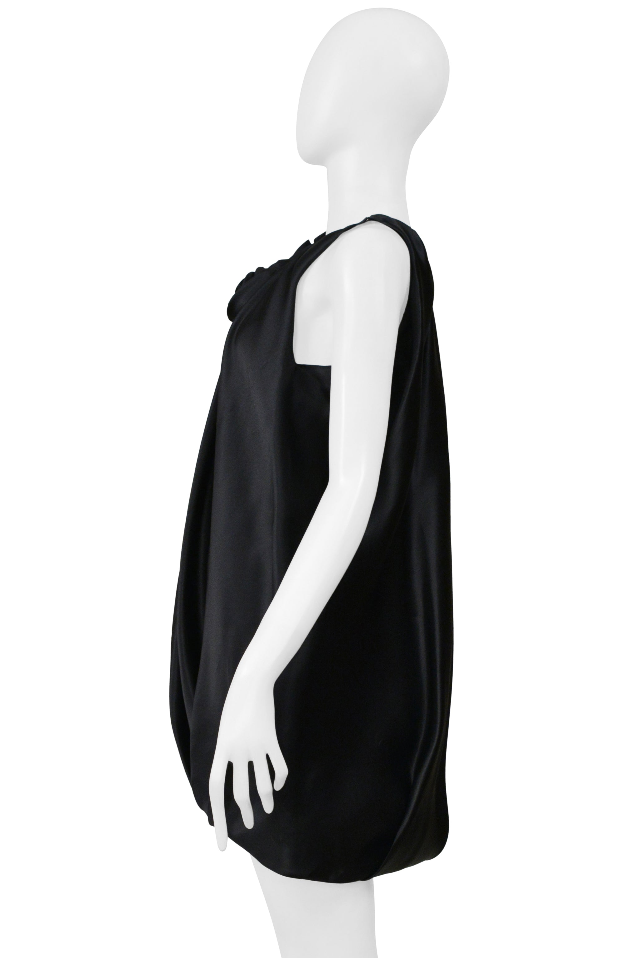 BALENCIAGA BY GHESQUIERE BLACK SATIN DRESS WITH ROSES