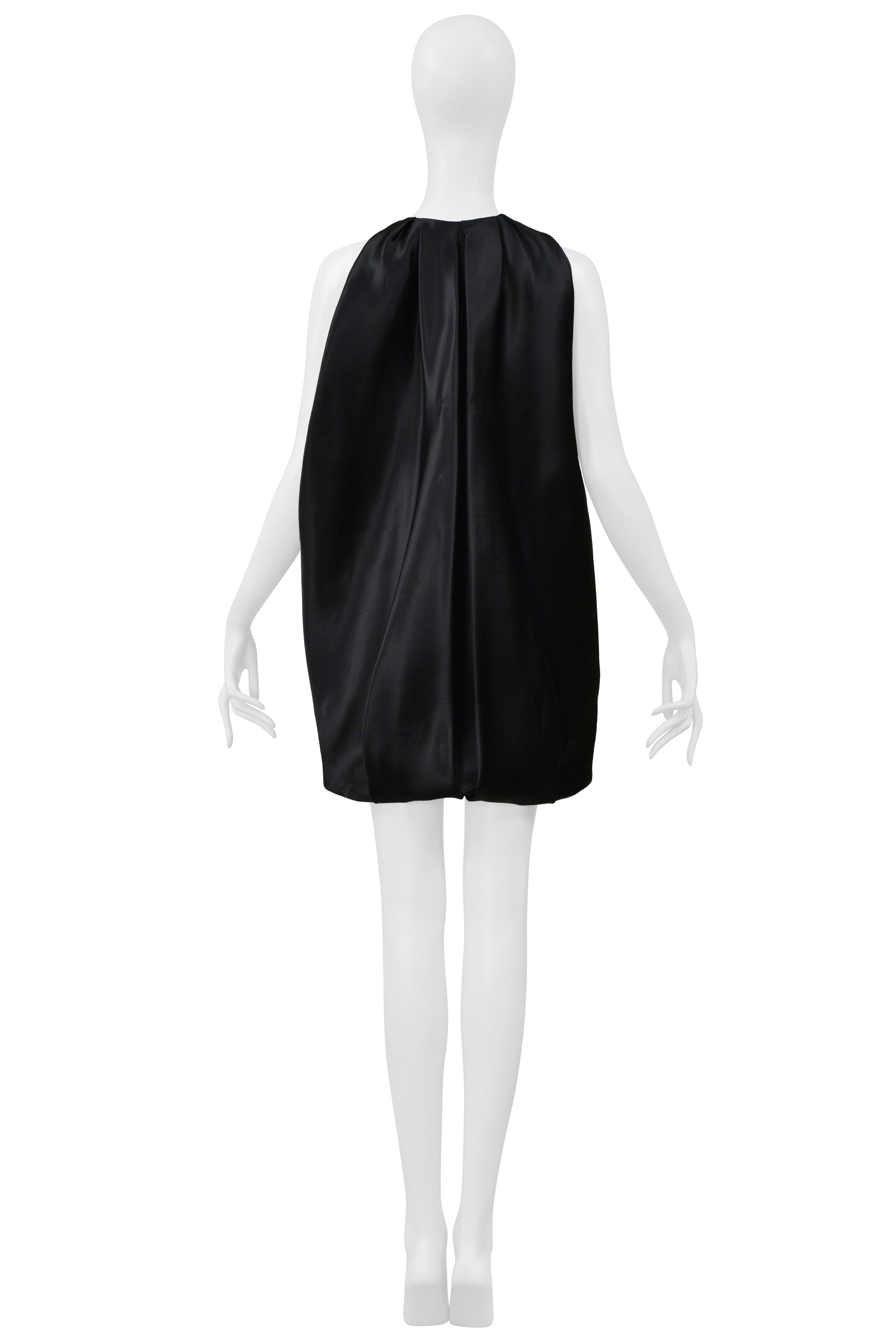 BALENCIAGA BY GHESQUIERE BLACK SATIN DRESS WITH ROSES