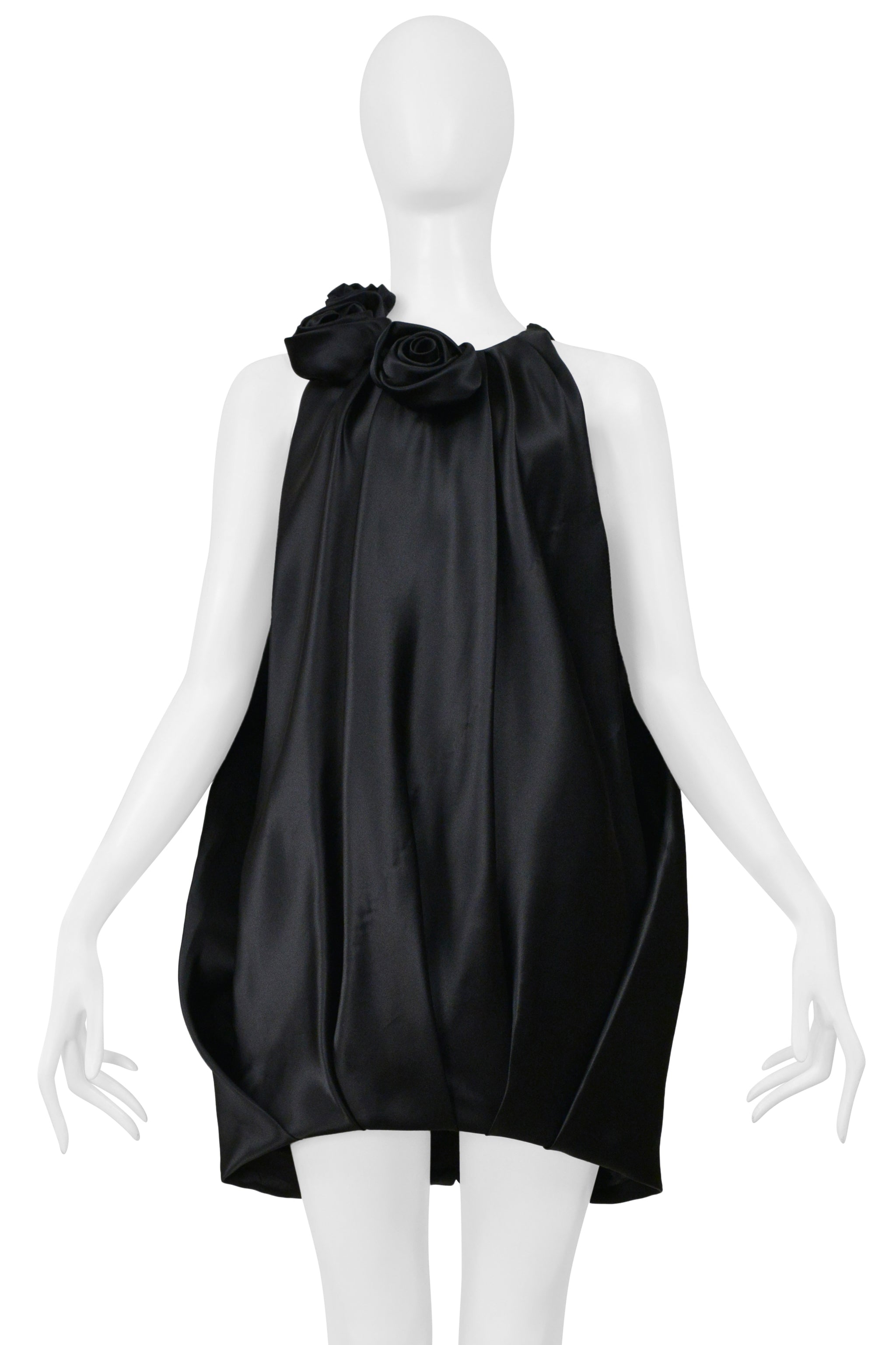 BALENCIAGA BY GHESQUIERE BLACK SATIN DRESS WITH ROSES