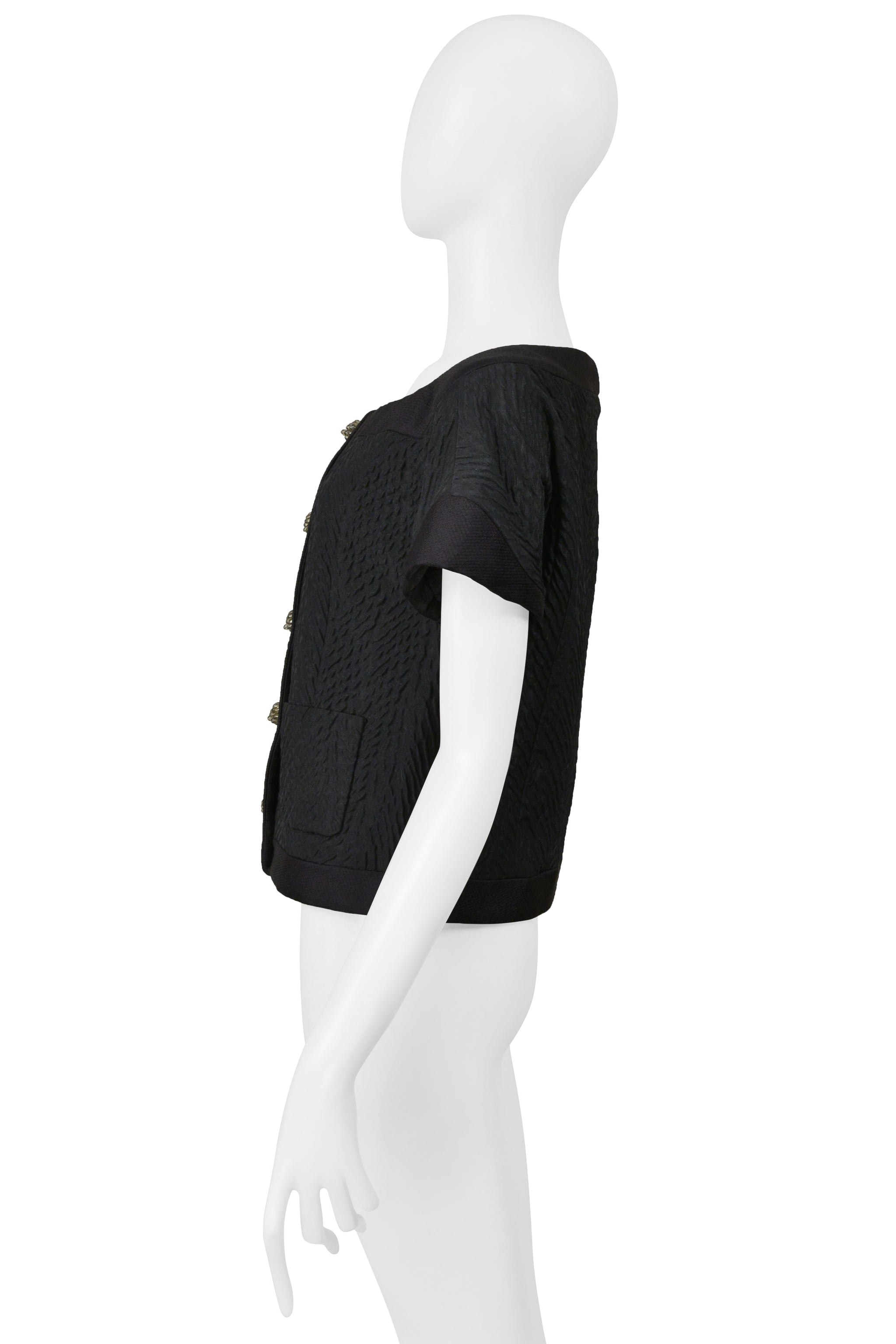 BALENCIAGA BY GHESQUIERE FALL 2006 BLACK TOP WITH FANCY CRYSTAL BEAD BUTTONS