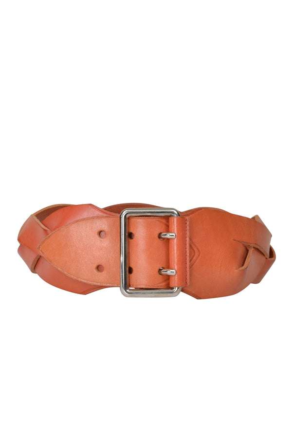 BALENCIAGA BY NICOLAS GHESQUIERE ORANGE LEATHER BRAIDED BELT