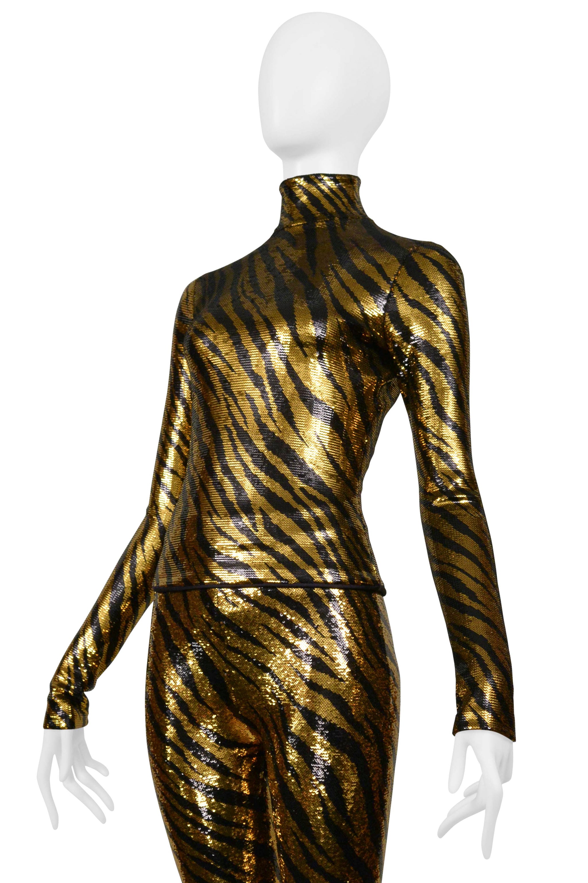 BALENCIAGA SEQUIN ORANGE AND BLACK TIGER STRIPE ENSEMBLE 2020