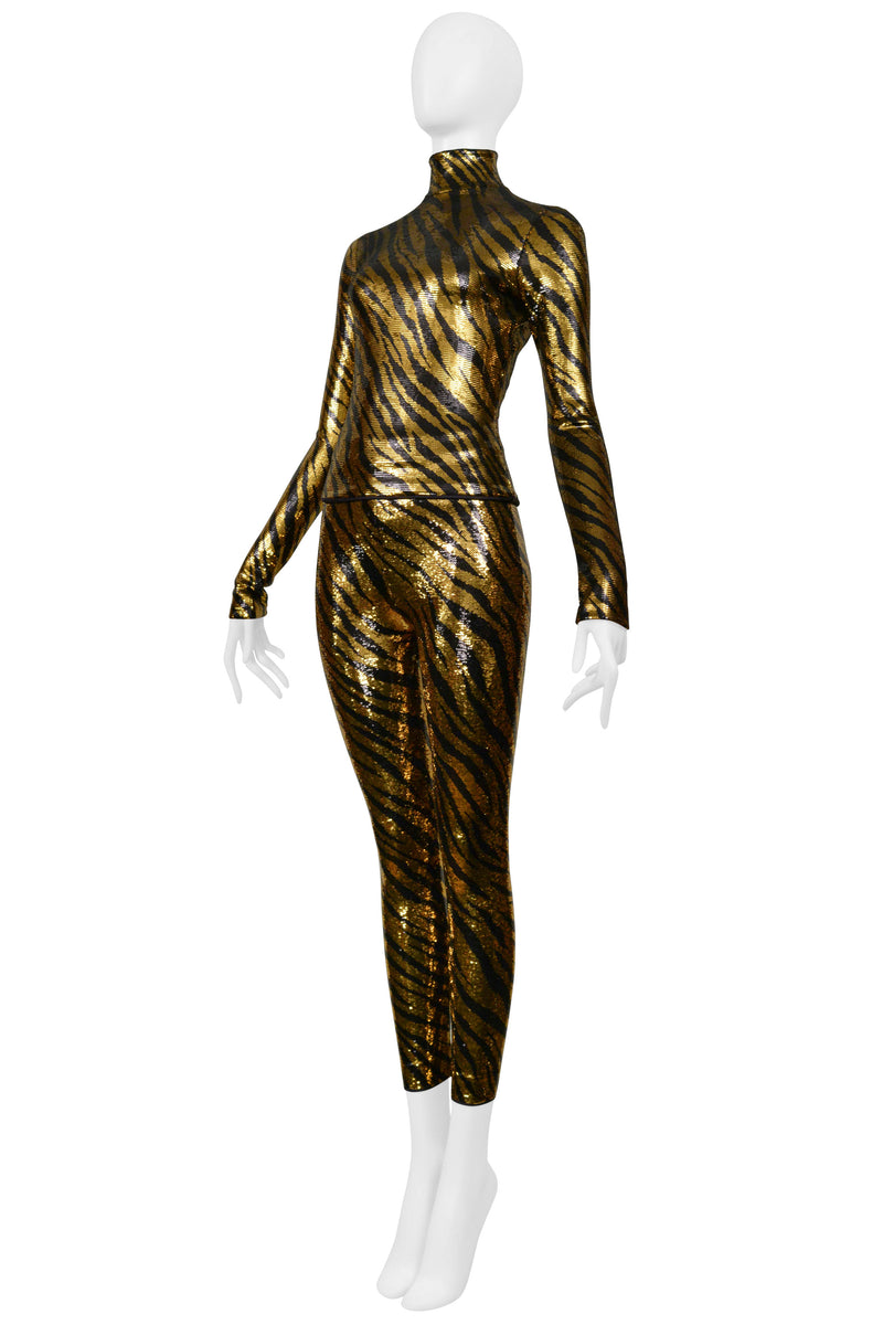 BALENCIAGA SEQUIN ORANGE AND BLACK TIGER STRIPE ENSEMBLE 2020