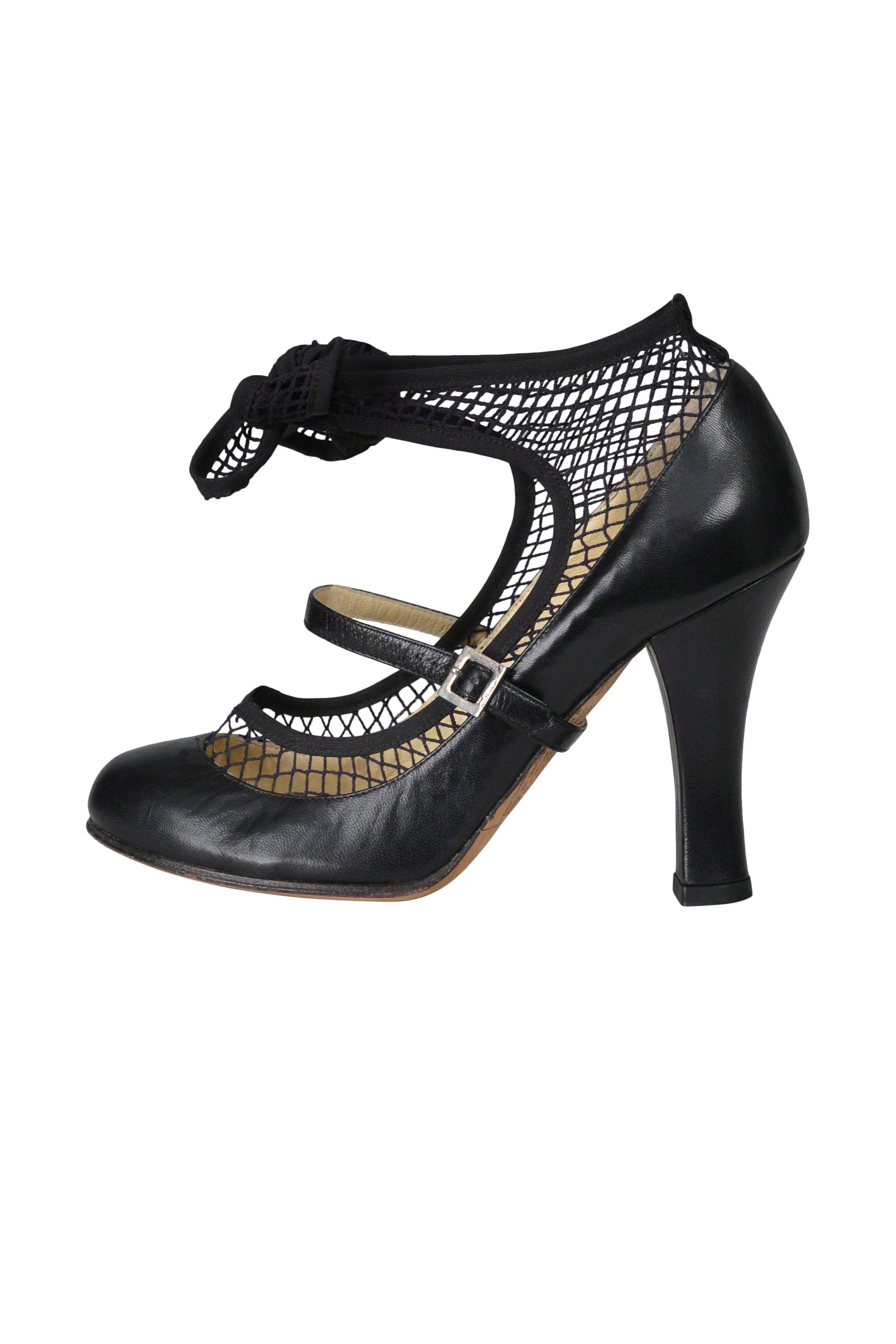 JOHN GALLIANO BLACK PINUP LEATHER & FISHNET PUMPS 2006