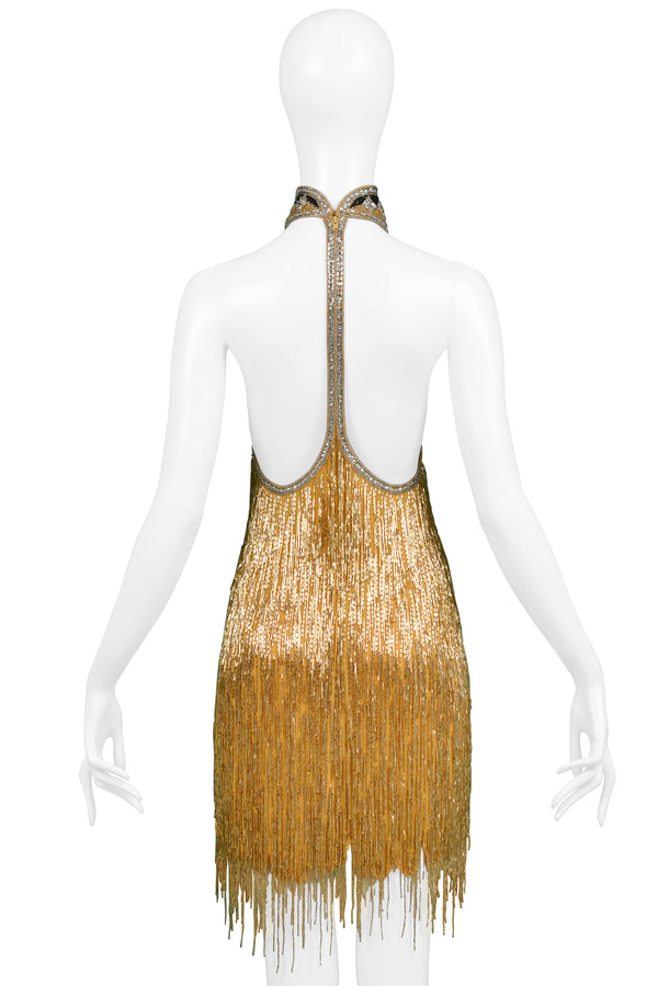 BOB MACKIE GOLD & BLACK DECO INSPIRED BEADED DRESS 1980S