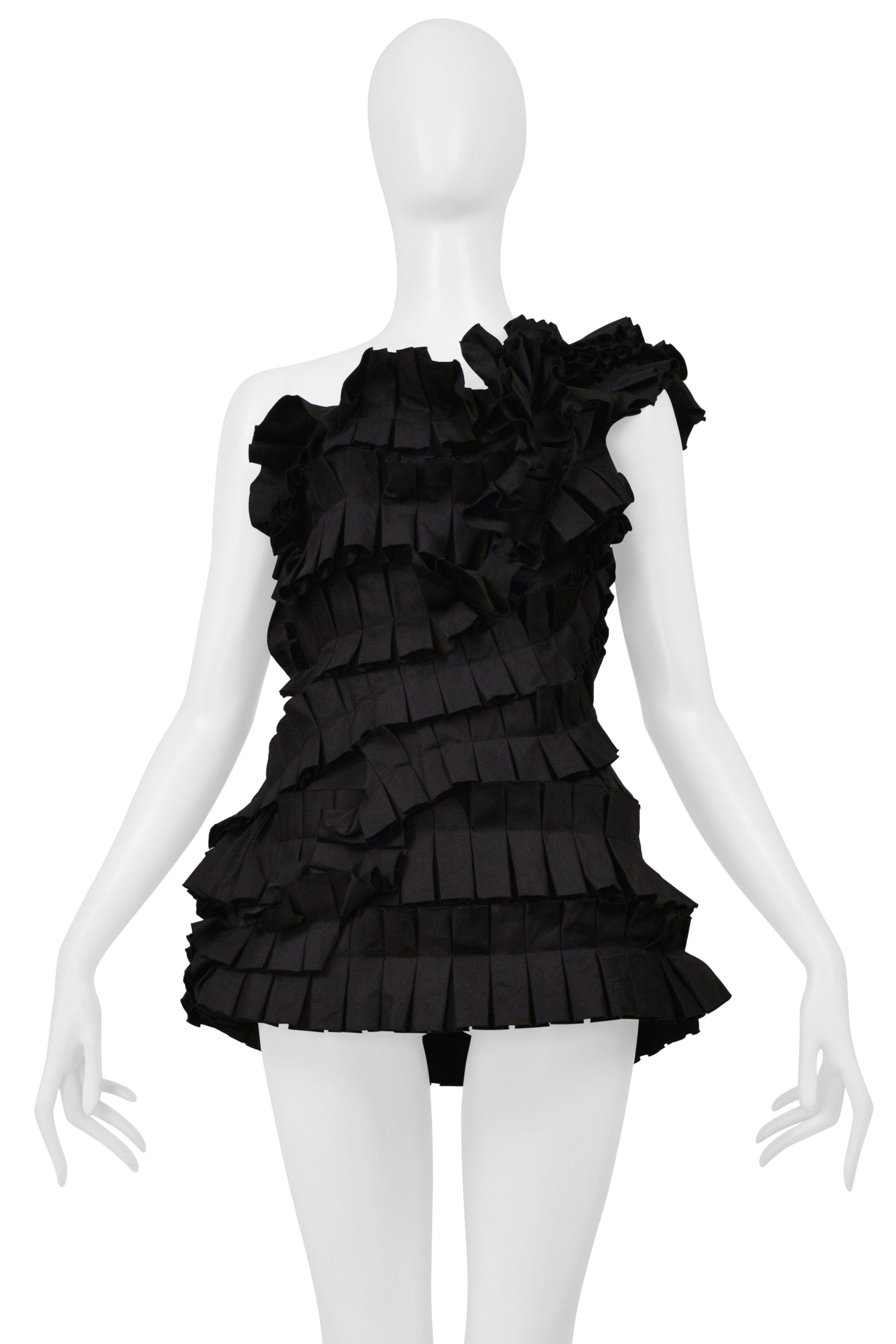 BOTTEGA VENETA BLACK PLEATED ASYMMETRICAL CORSET TOP 2014