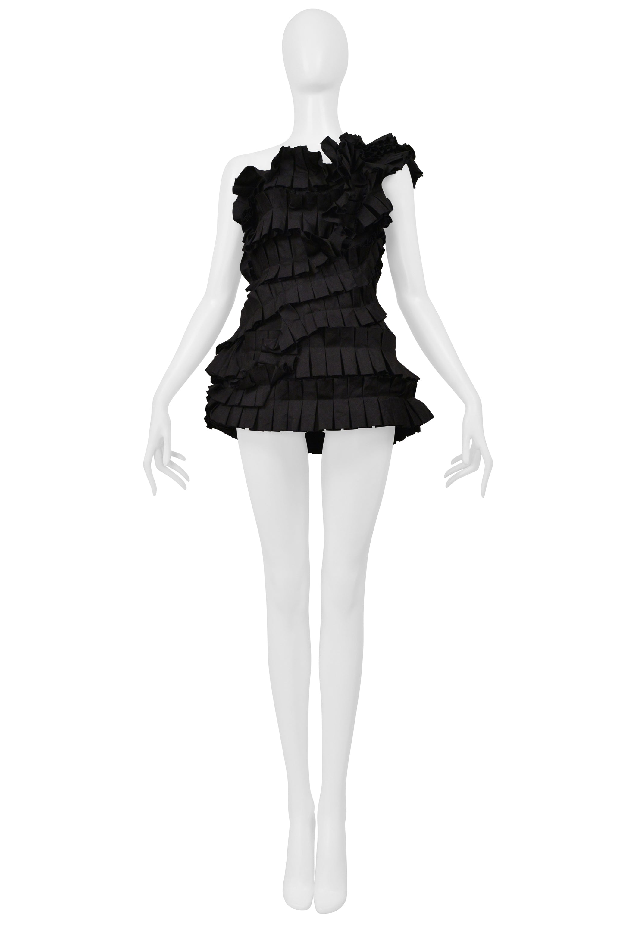 BOTTEGA VENETA BLACK PLEATED ASYMMETRICAL CORSET TOP 2014