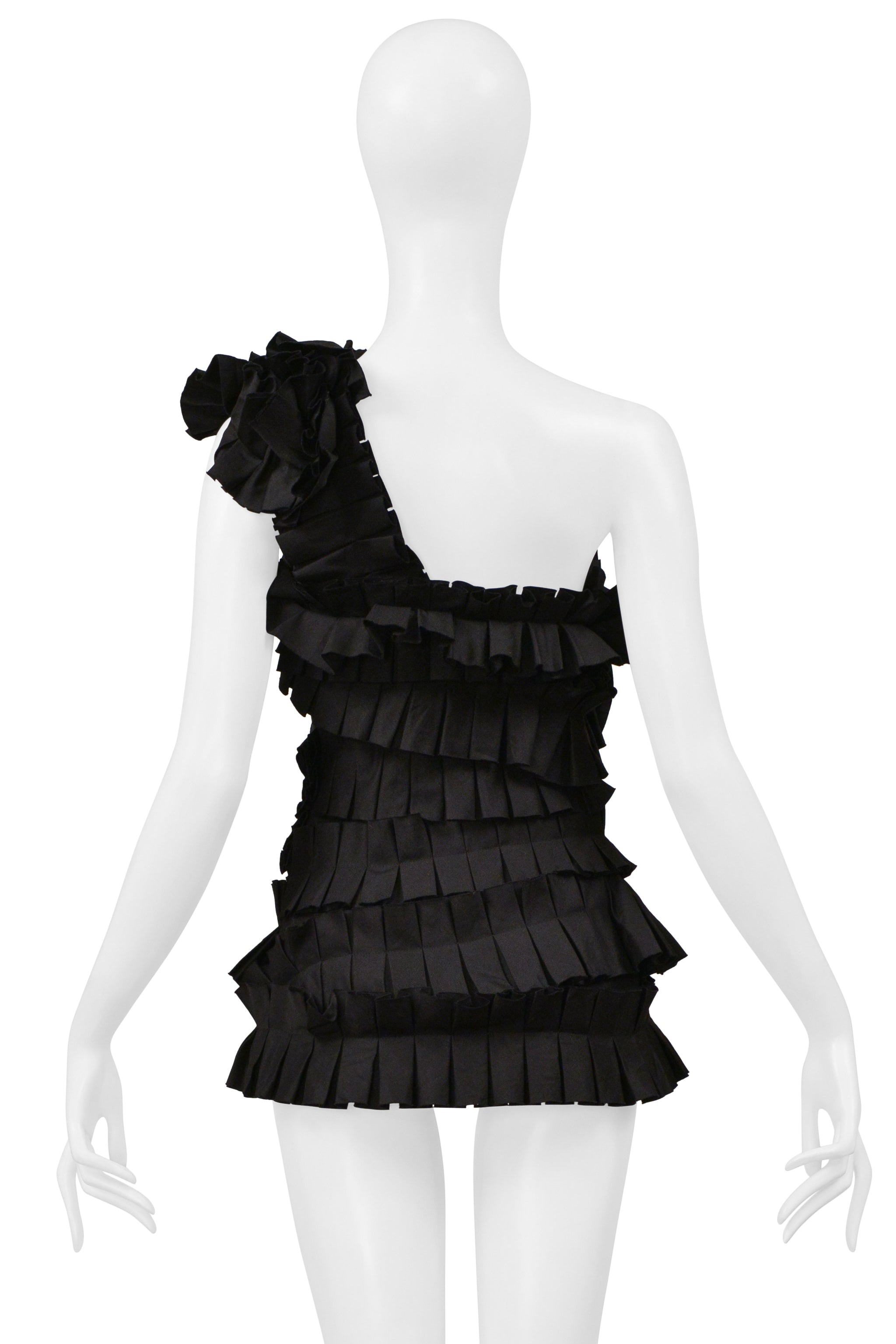 BOTTEGA VENETA BLACK PLEATED ASYMMETRICAL CORSET TOP 2014