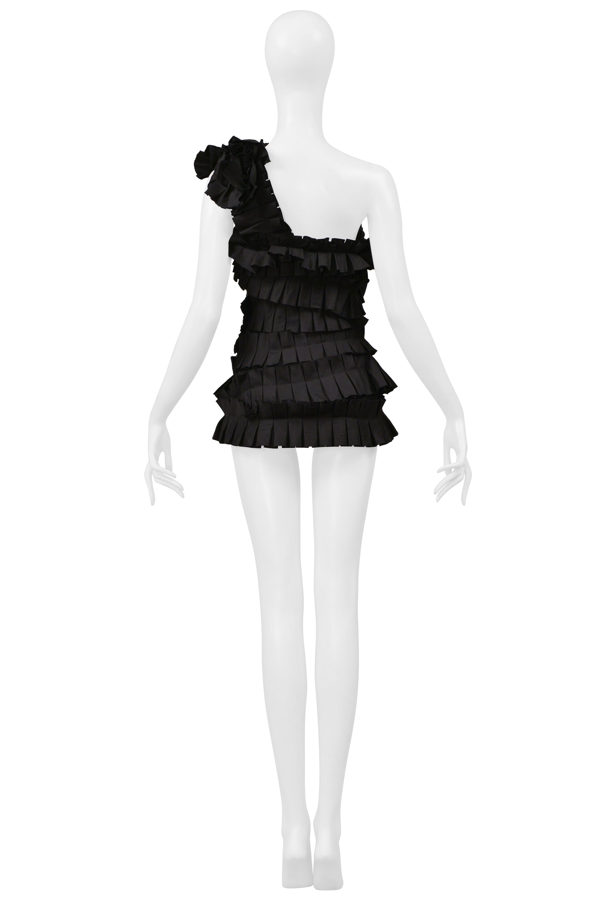 BOTTEGA VENETA BLACK PLEATED ASYMMETRICAL CORSET TOP 2014