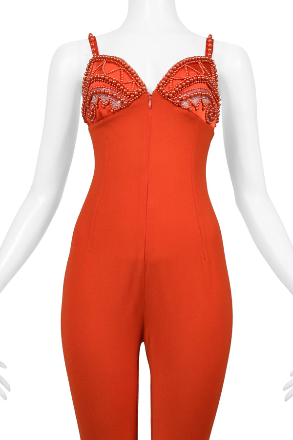 BYBLOS RED BEADED CATSUIT