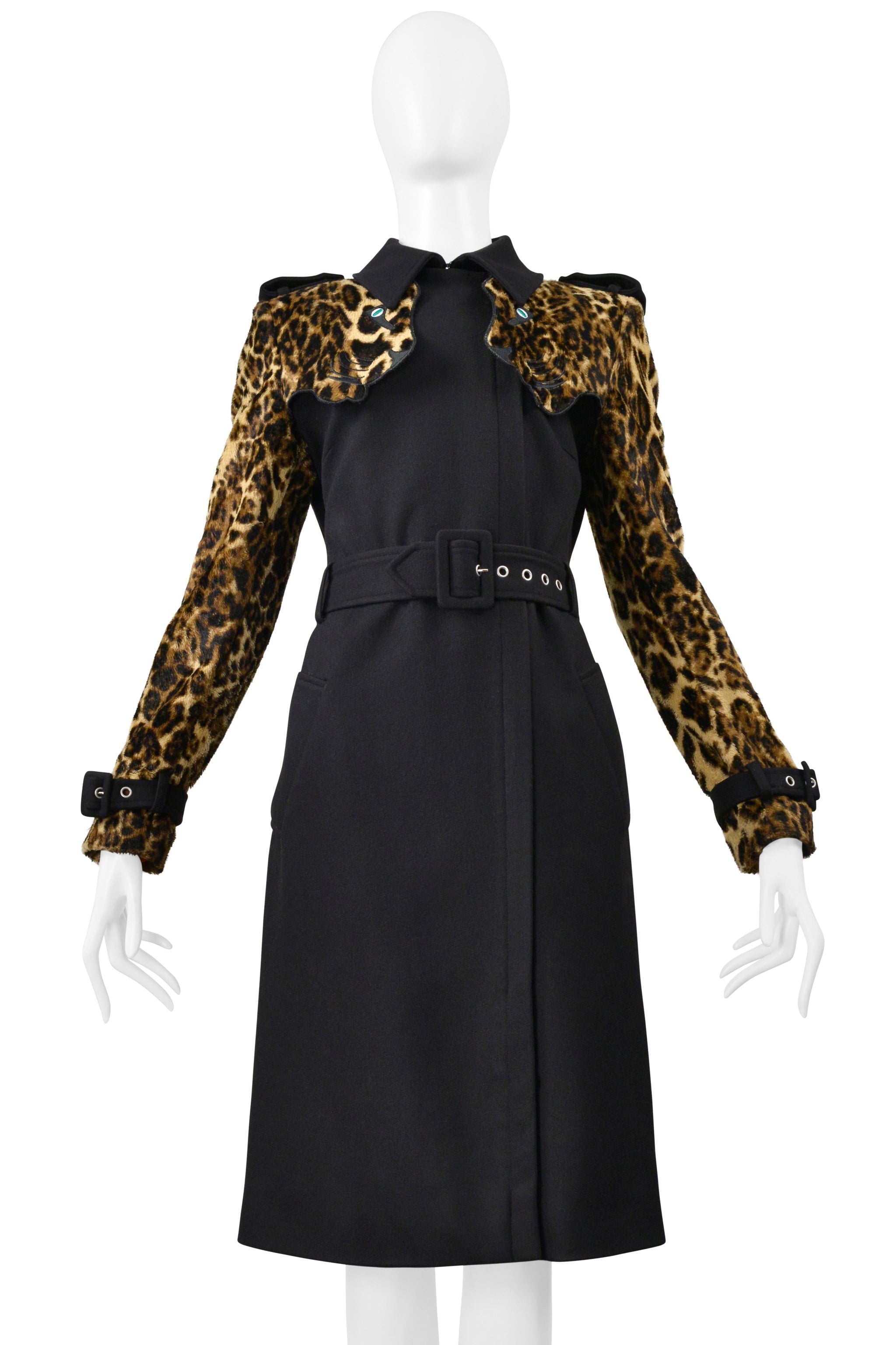 JEAN-CHARLES DE CASTELBAJAC BLACK & LEOPARD TRENCH COAT