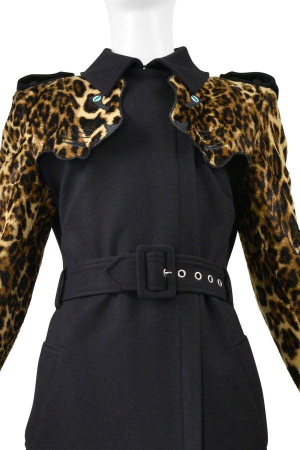 JEAN-CHARLES DE CASTELBAJAC BLACK & LEOPARD TRENCH COAT