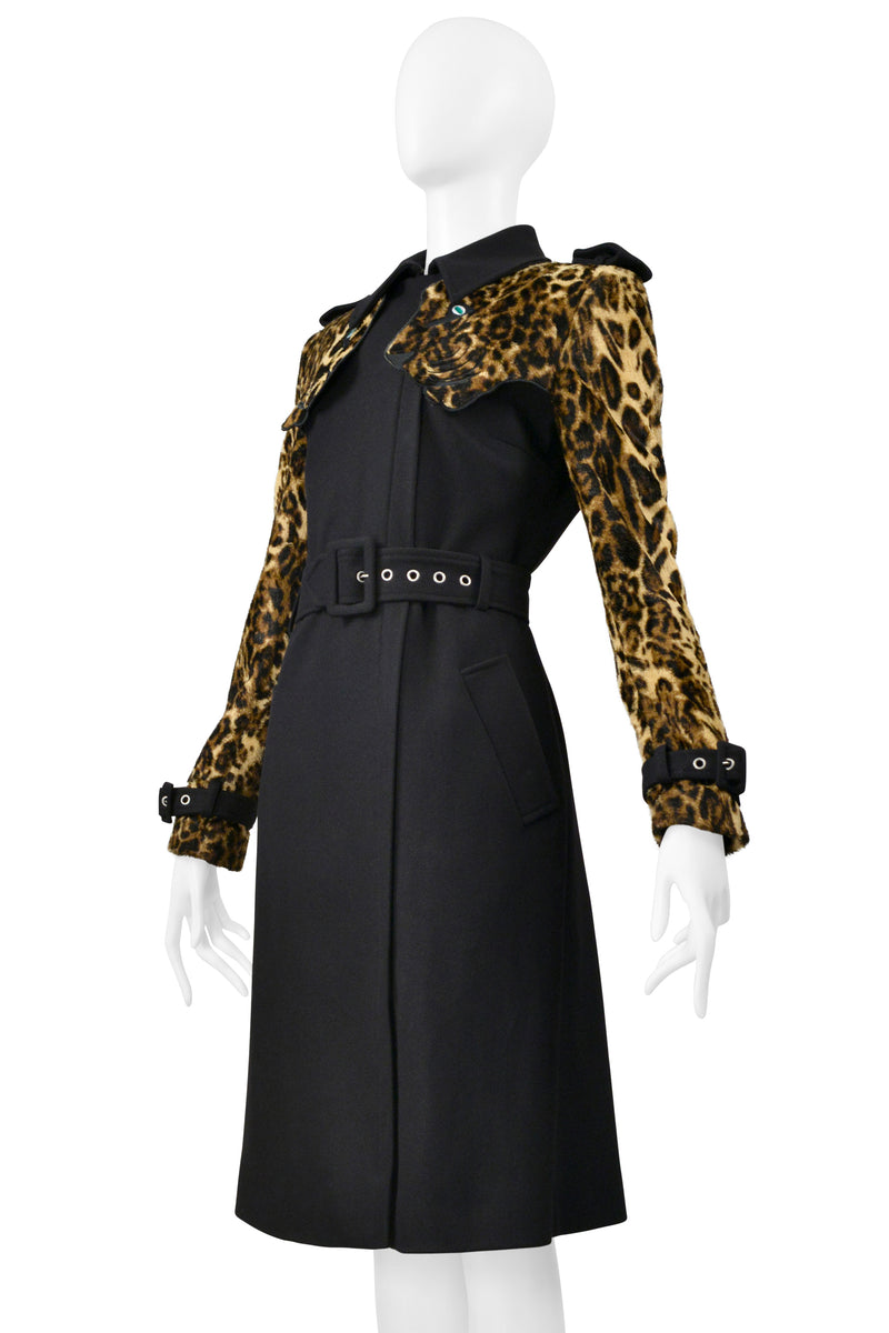 JEAN-CHARLES DE CASTELBAJAC BLACK & LEOPARD TRENCH COAT