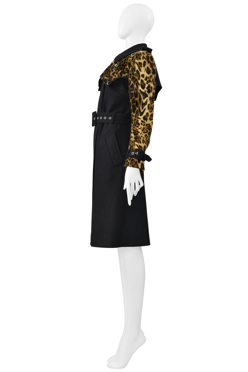 JEAN-CHARLES DE CASTELBAJAC BLACK & LEOPARD TRENCH COAT