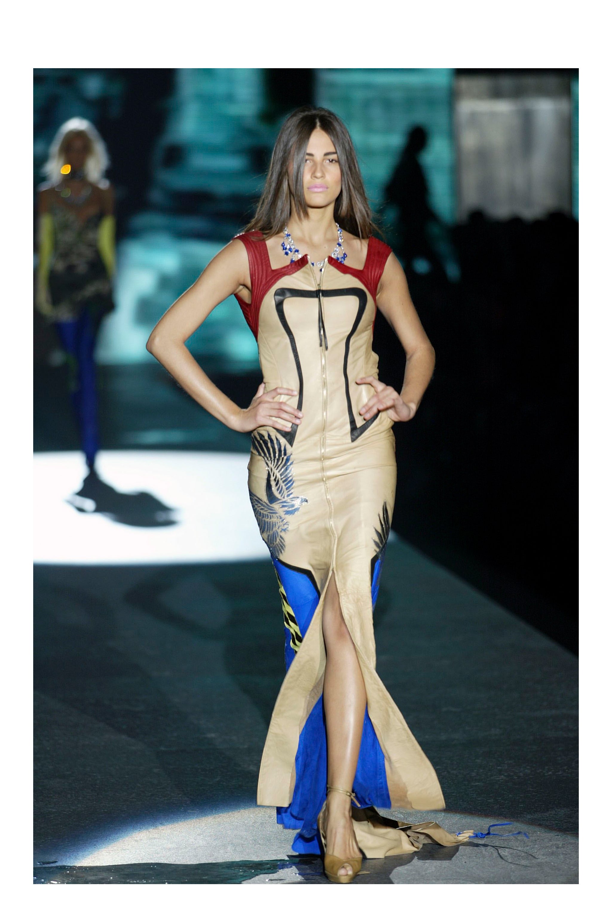 ROBERTO CAVALLI  LEATHER MOTORCYCLE EVENING GOWN 2003