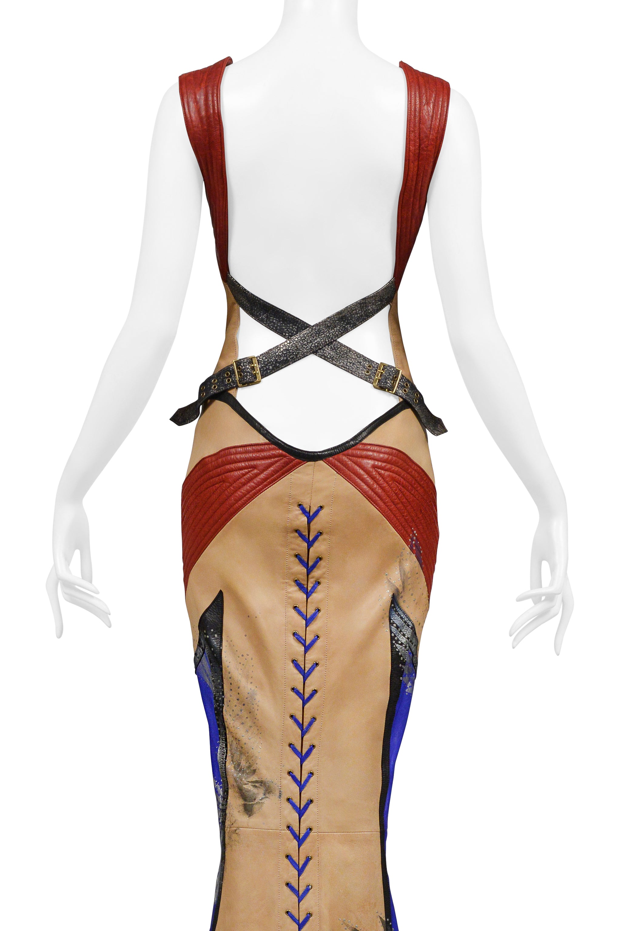 ROBERTO CAVALLI  LEATHER MOTORCYCLE EVENING GOWN 2003