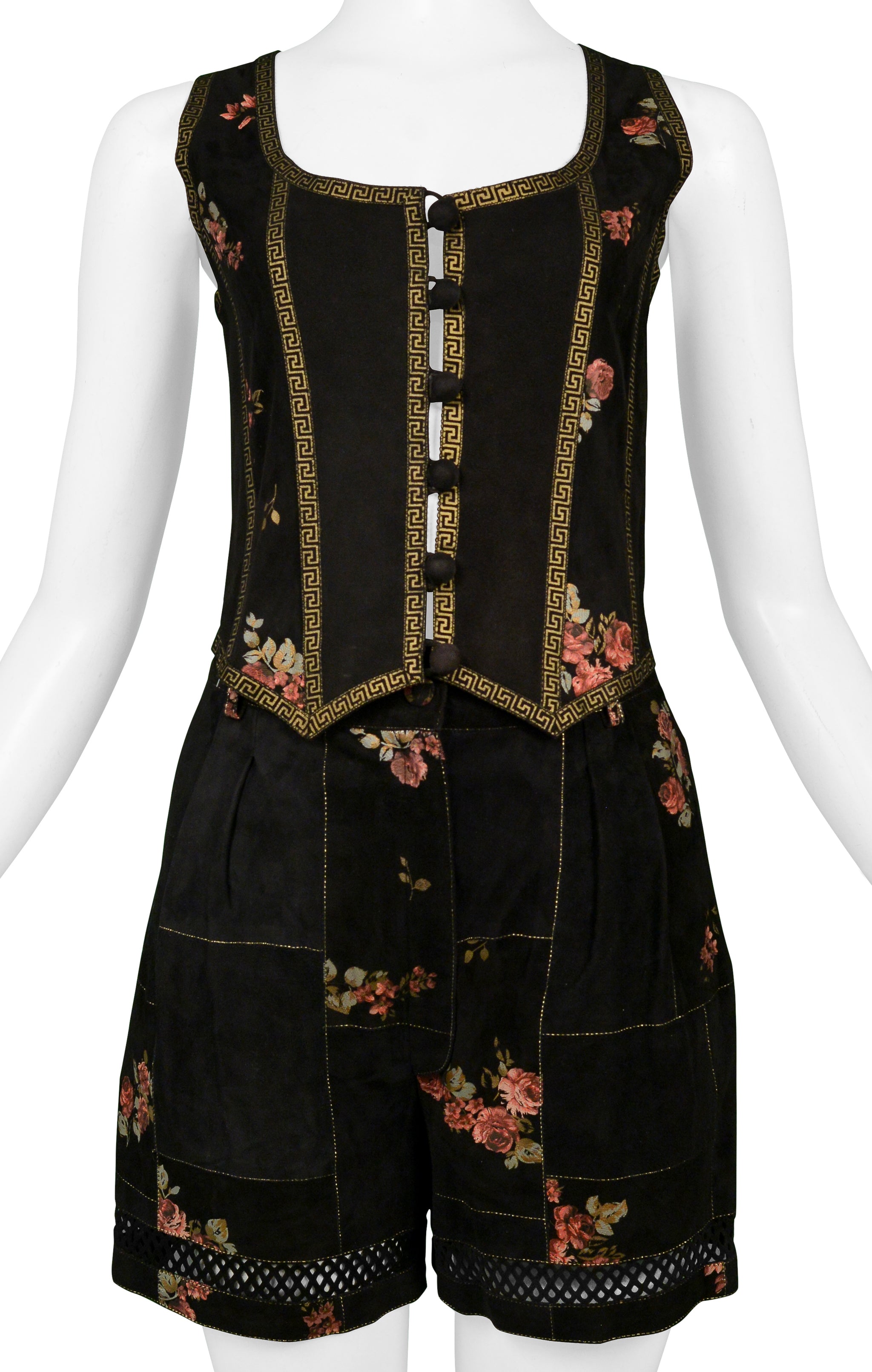 ROBERTO CAVALLI BLACK FLORAL SUEDE 2 PIECE SET