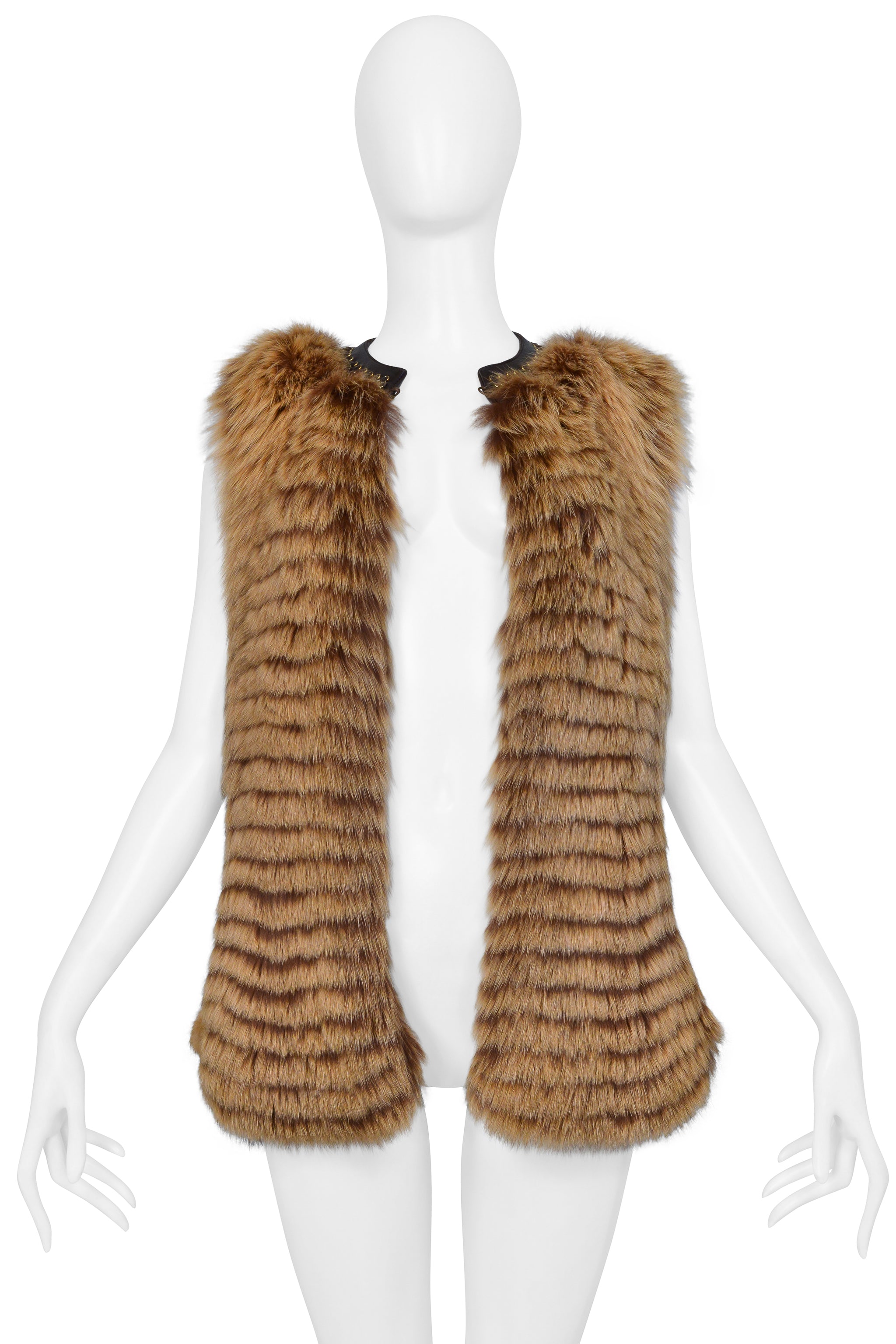 ROBERTO CAVALLI BROWN ARCTIC FOX FUR CINCHED VEST TOP