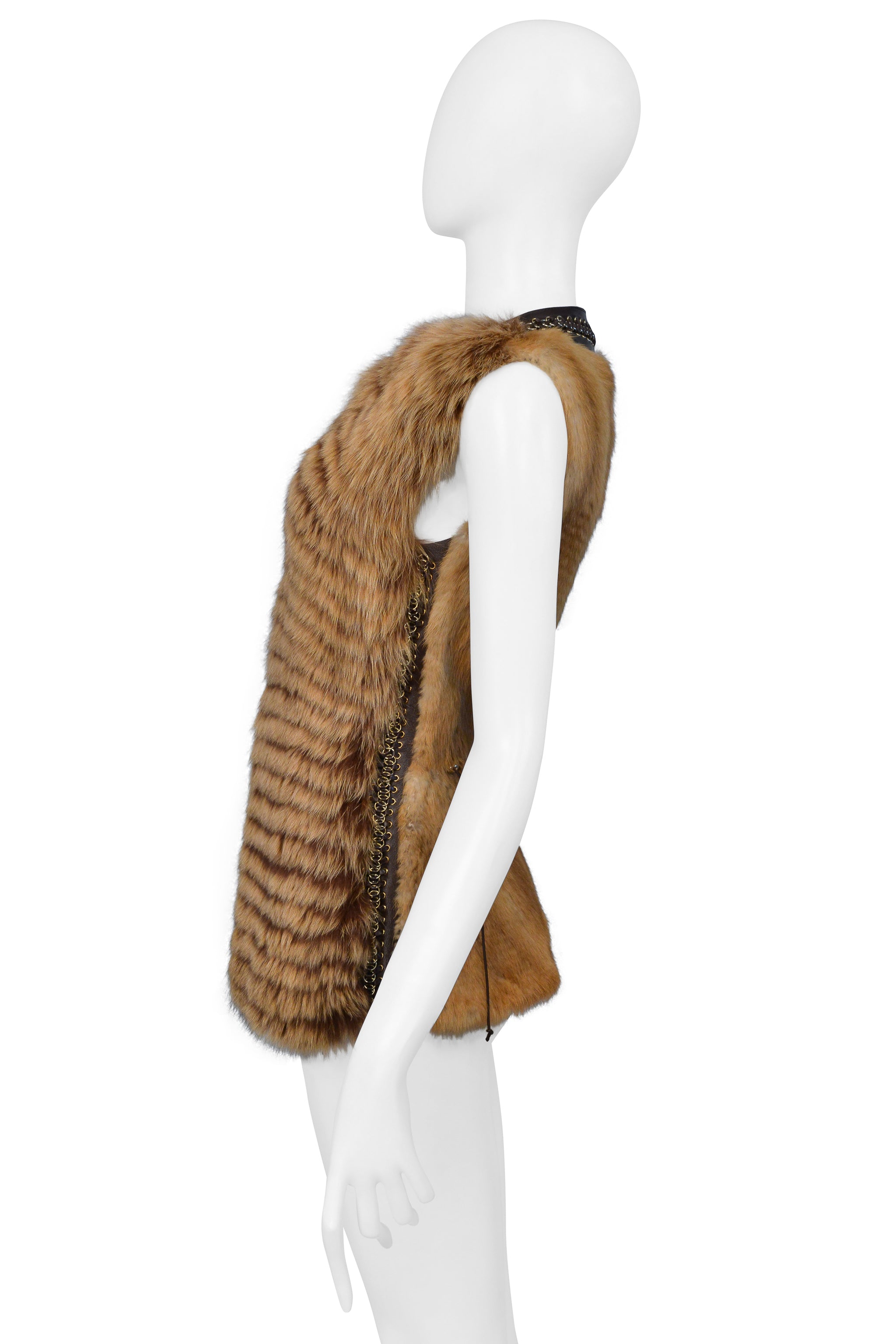 ROBERTO CAVALLI BROWN ARCTIC FOX FUR CINCHED VEST TOP