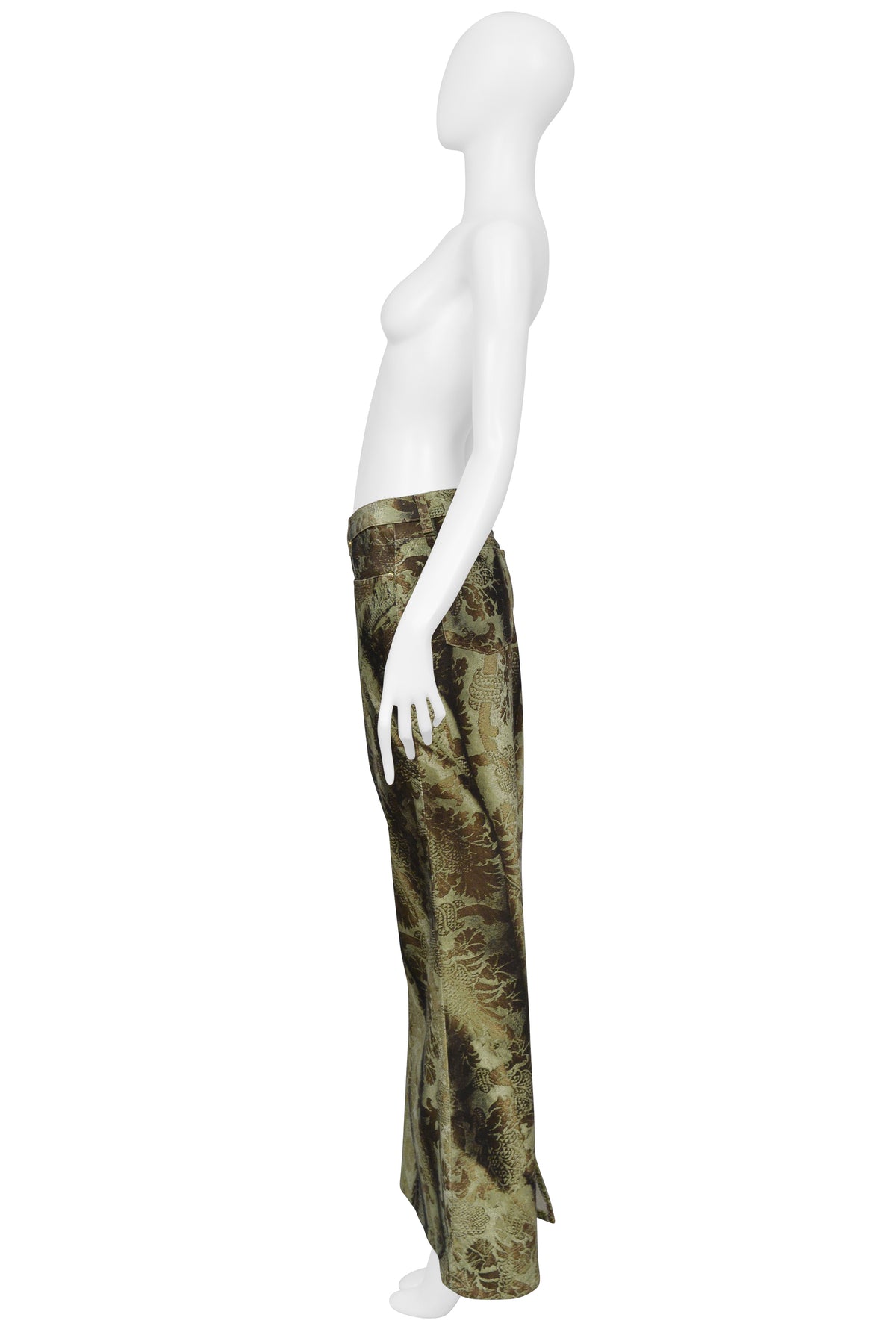 ROBERTO CAVALLI GREEN PRINTED LONG DENIM SKIRT CIR. 2000S